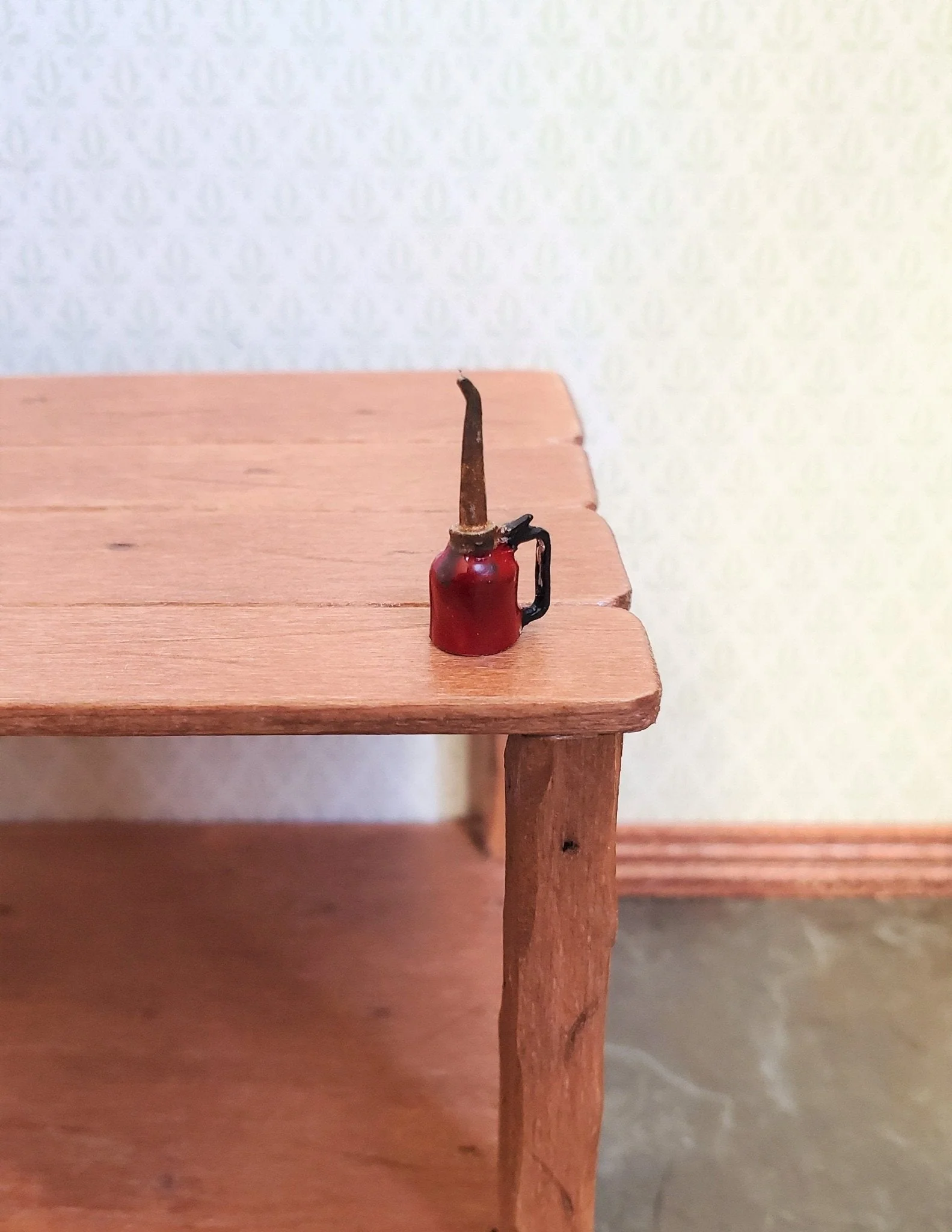 Dollhouse Miniature Pump Oil Can Red Distressed Sir Thomas Thumb 1:12 Scale Vintage Style - Image 2