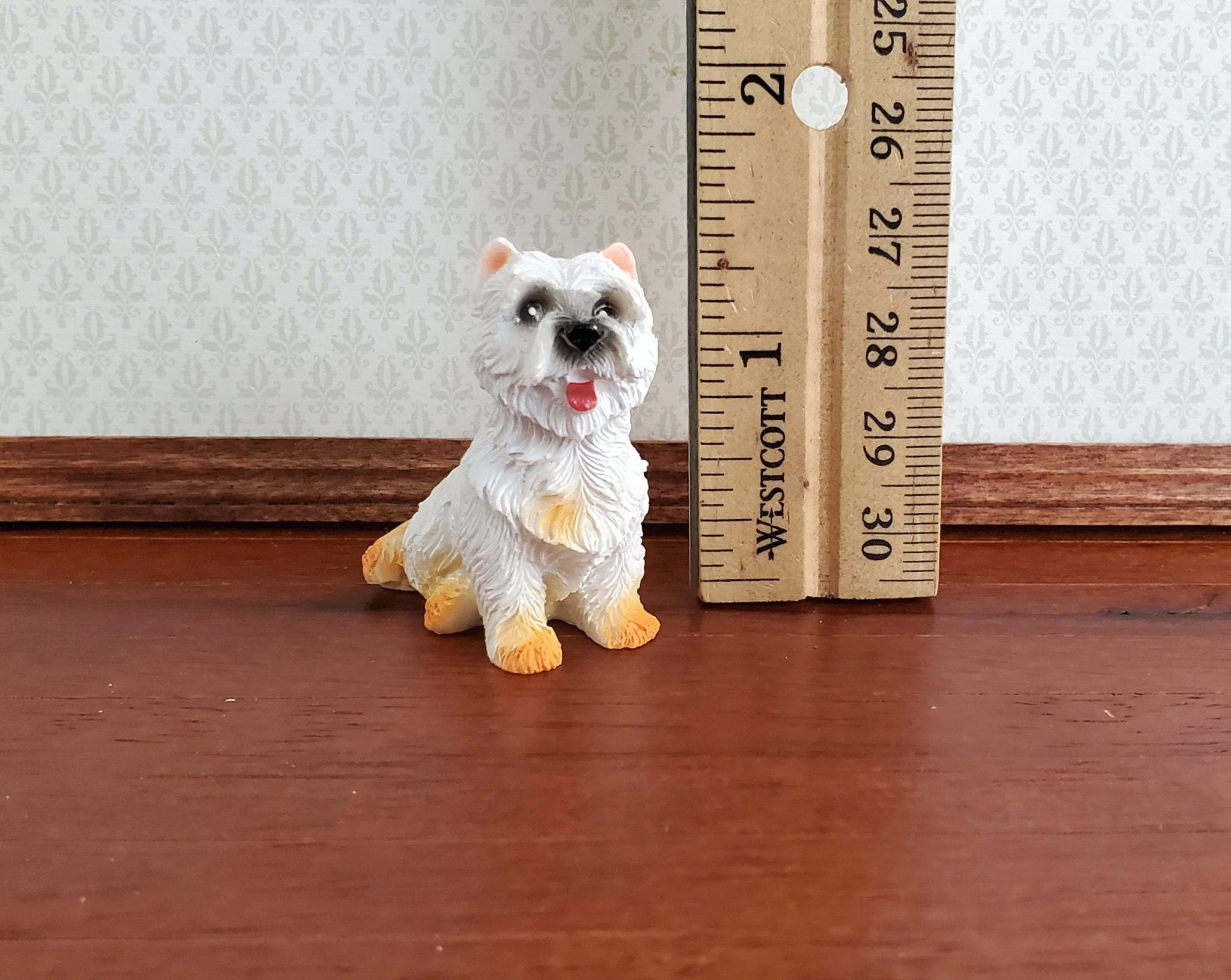 Dollhouse Miniature Puppy Dog Westie 1:12 Scale Pet West Highland Terrier Sitting - Image 3