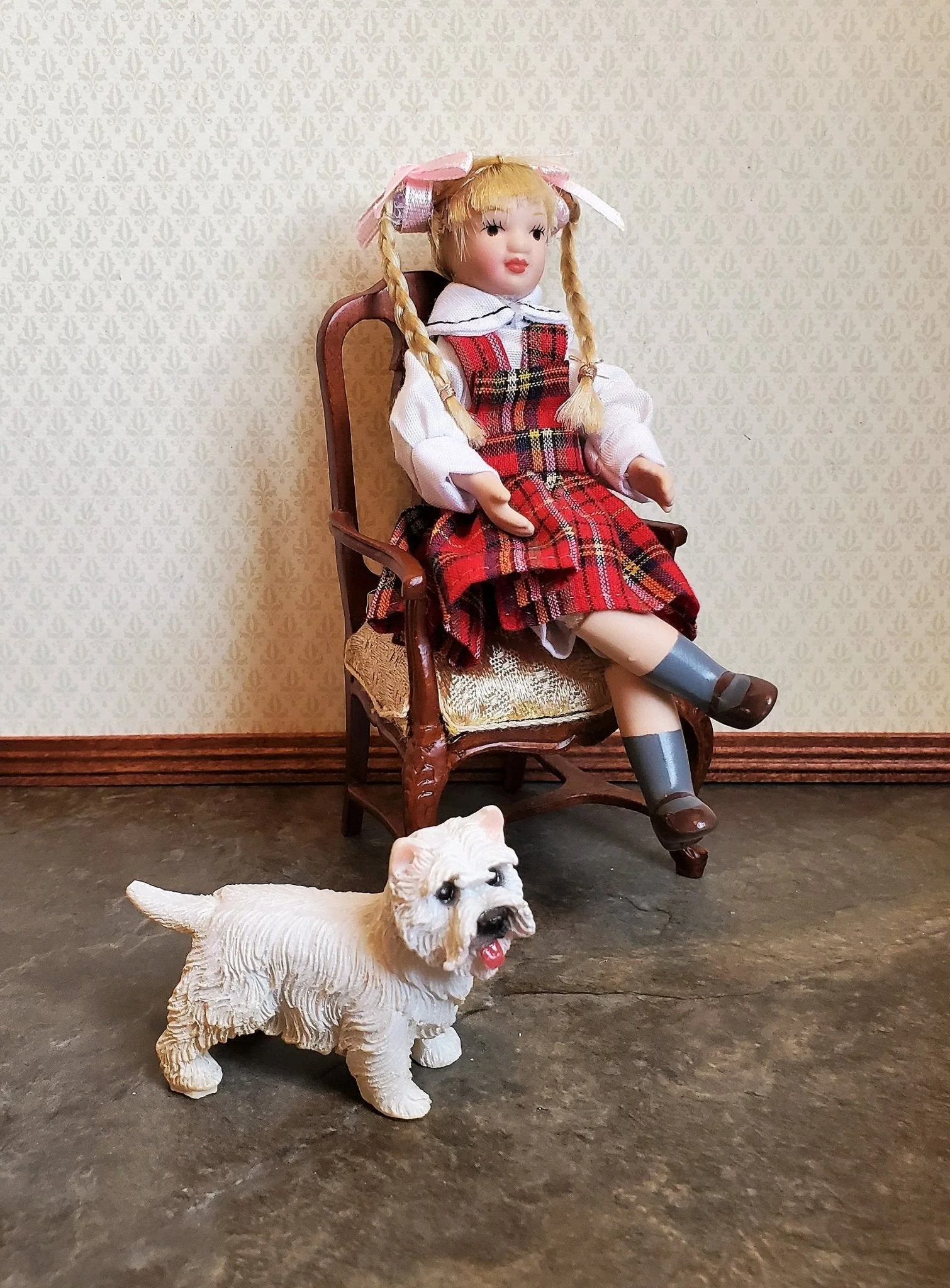 Dollhouse Miniature Puppy Dog Westie 1:12 Scale Pet West Highland Terrier Standing - Image 3
