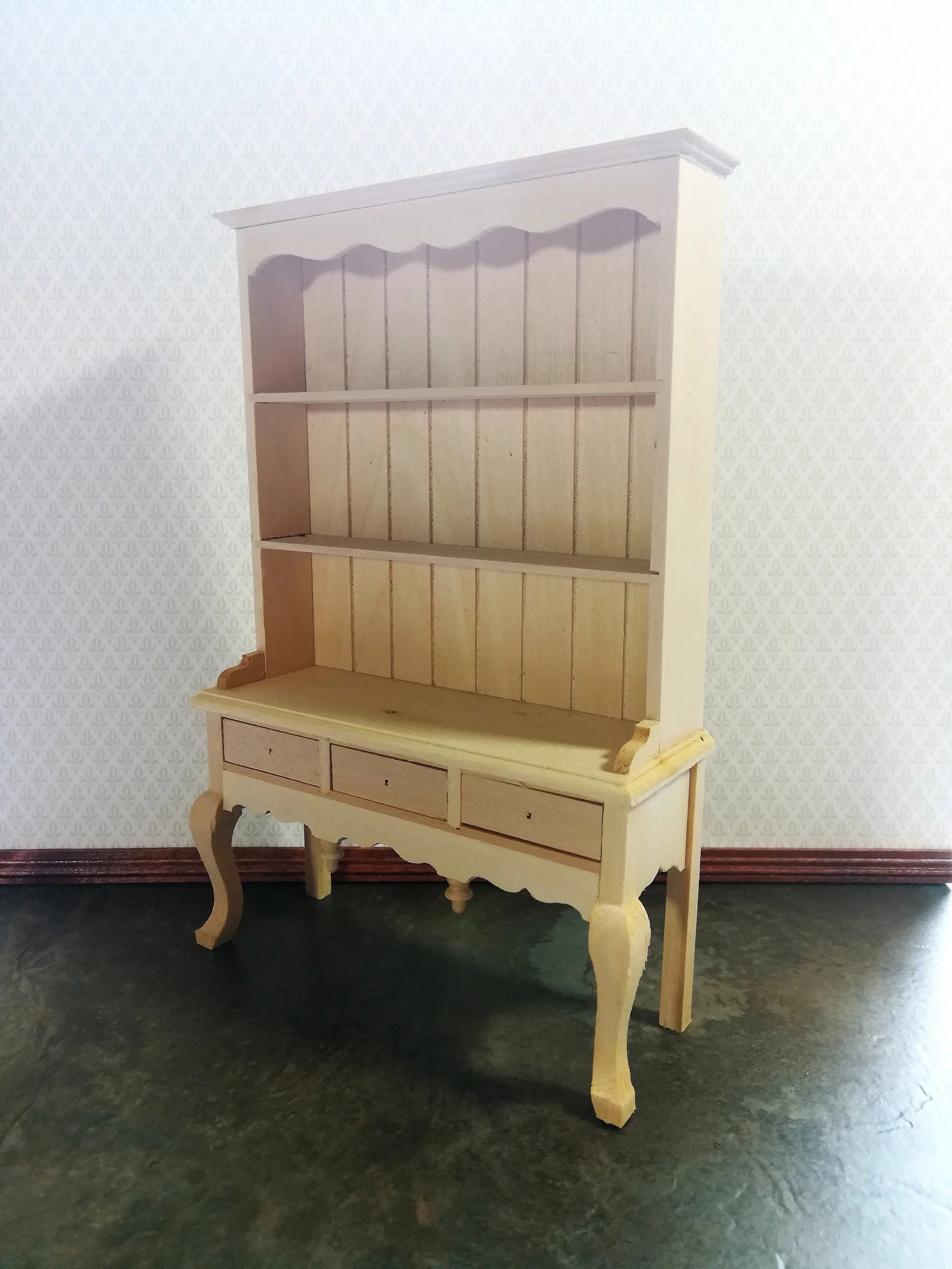 Dollhouse Cupboard Hutch Queen Anne Style Kitchen 1:12 Scale Furniture Unpainted - Image 2