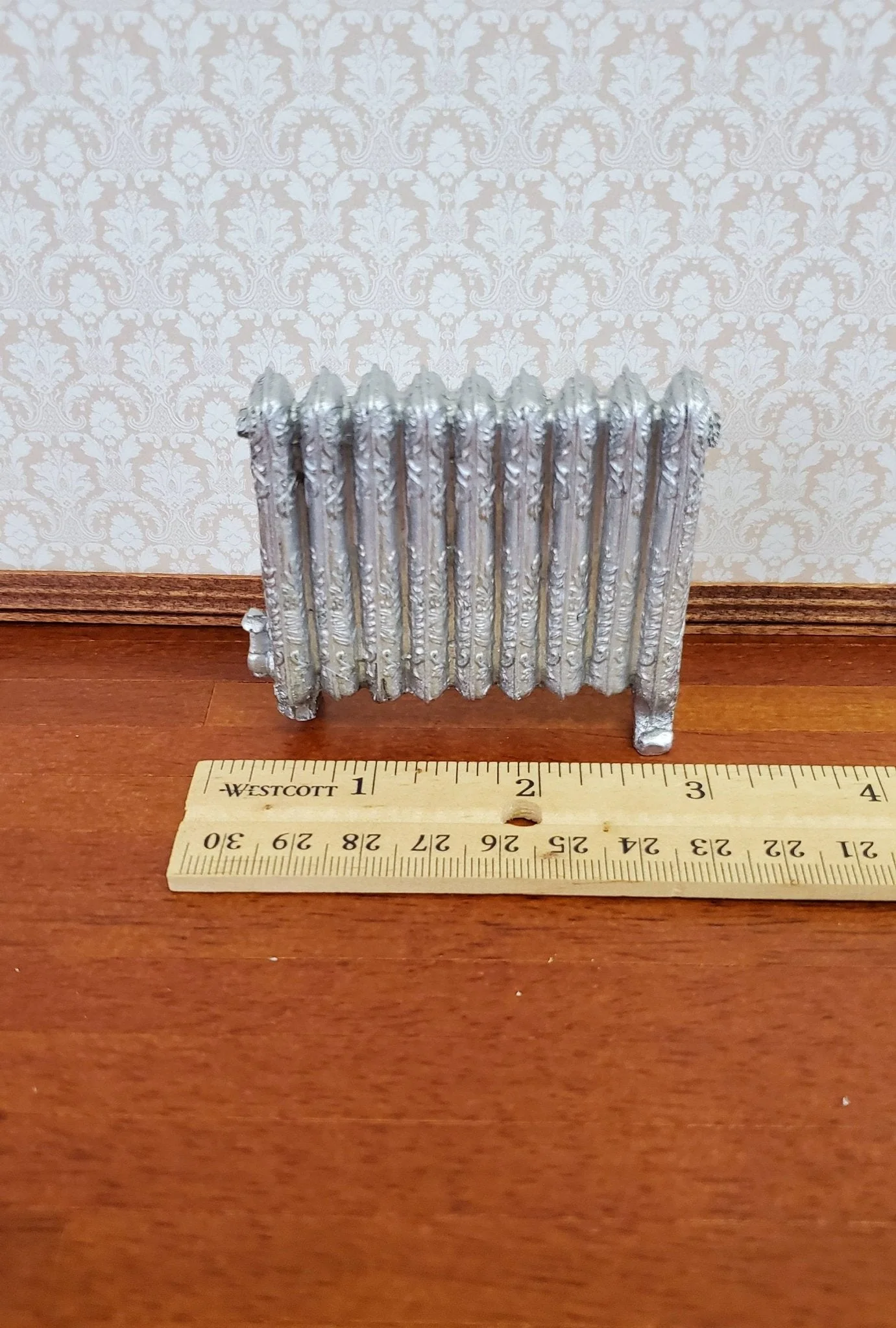 Dollhouse Miniature Radiator Large Silver Fancy 1:12 Scale Resin Accessory - Image 4