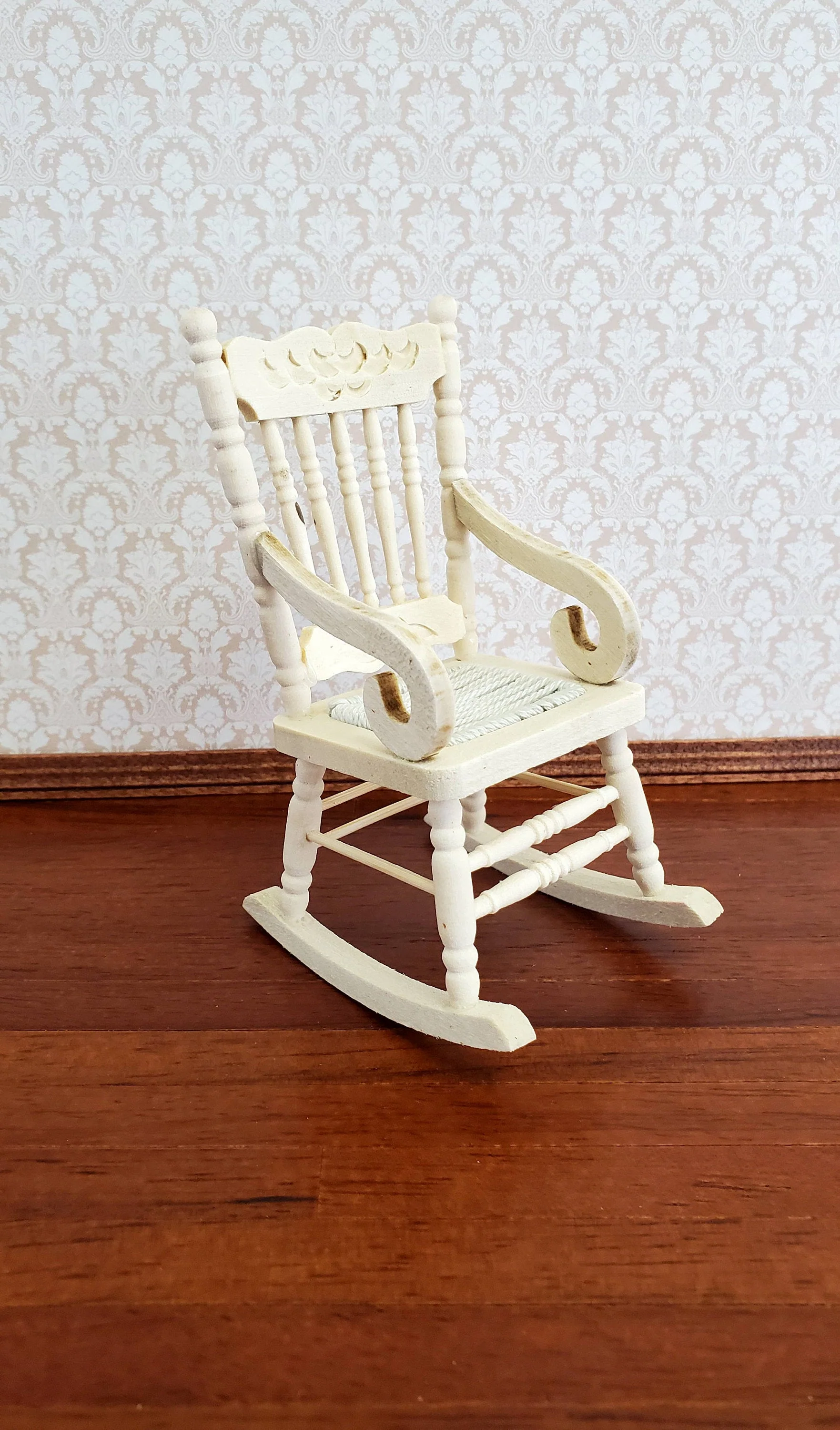 Dollhouse Miniature Rocking Chair 1:12 Scale Furniture Barewood Ornament - Image 2
