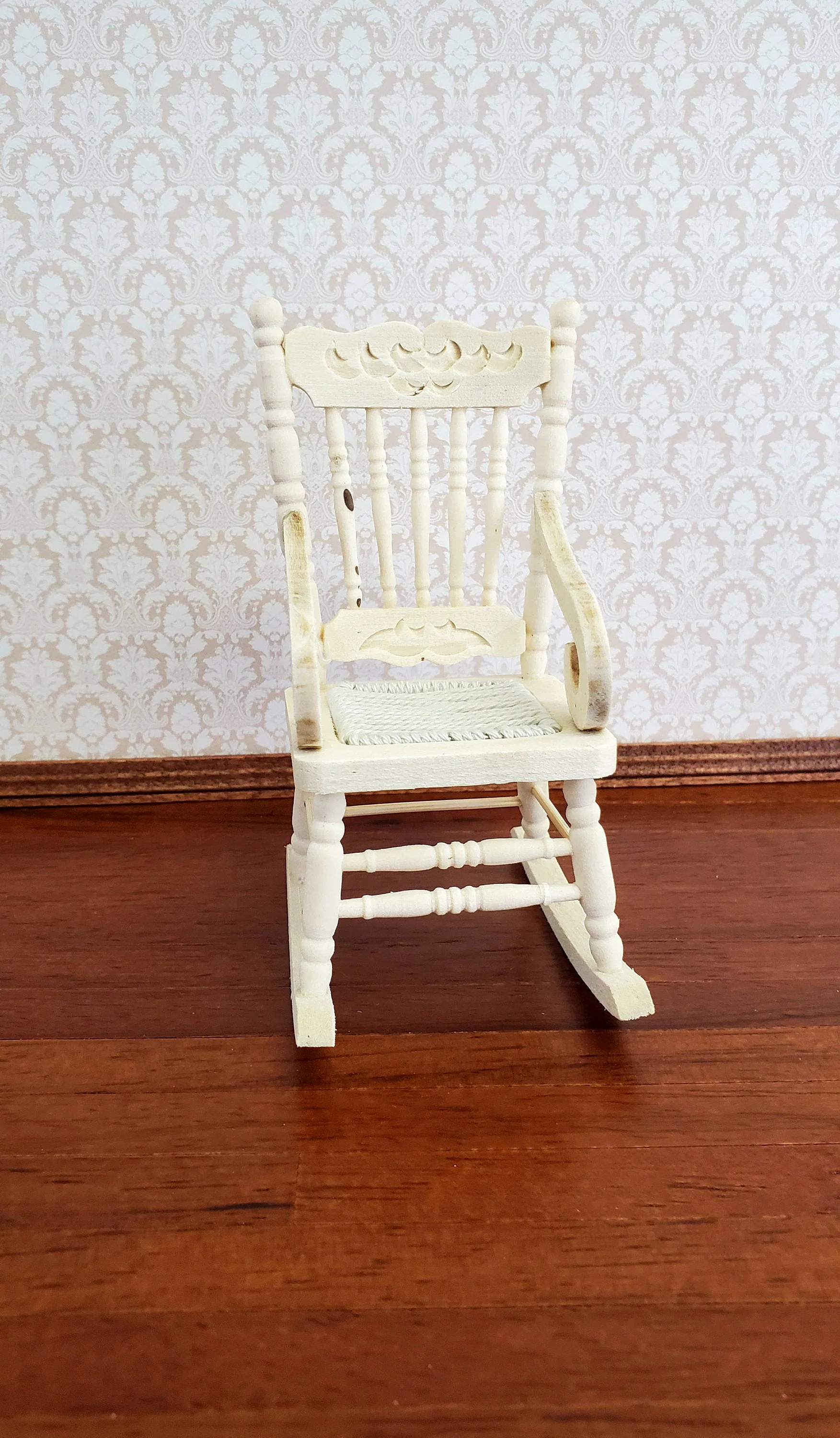 Dollhouse Miniature Rocking Chair 1:12 Scale Furniture Barewood Ornament - Image 3