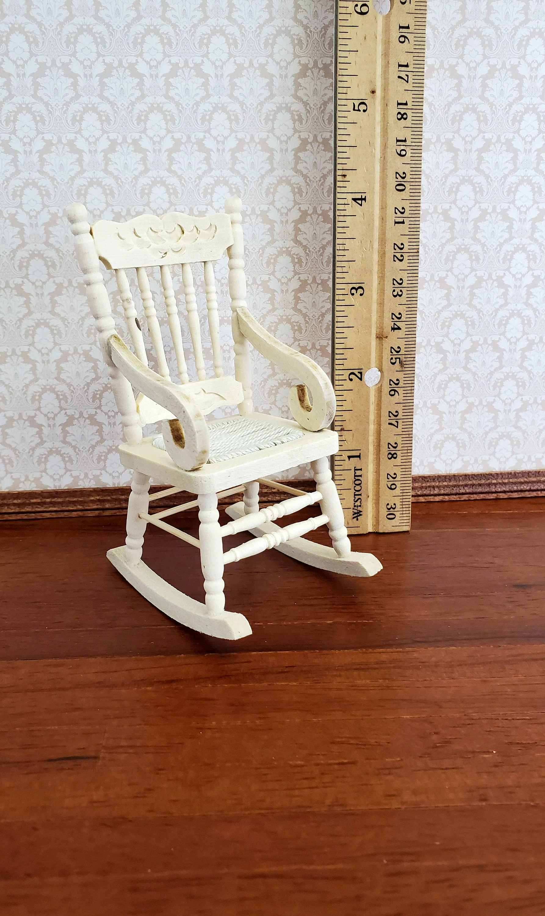 Dollhouse Miniature Rocking Chair 1:12 Scale Furniture Barewood Ornament - Image 5