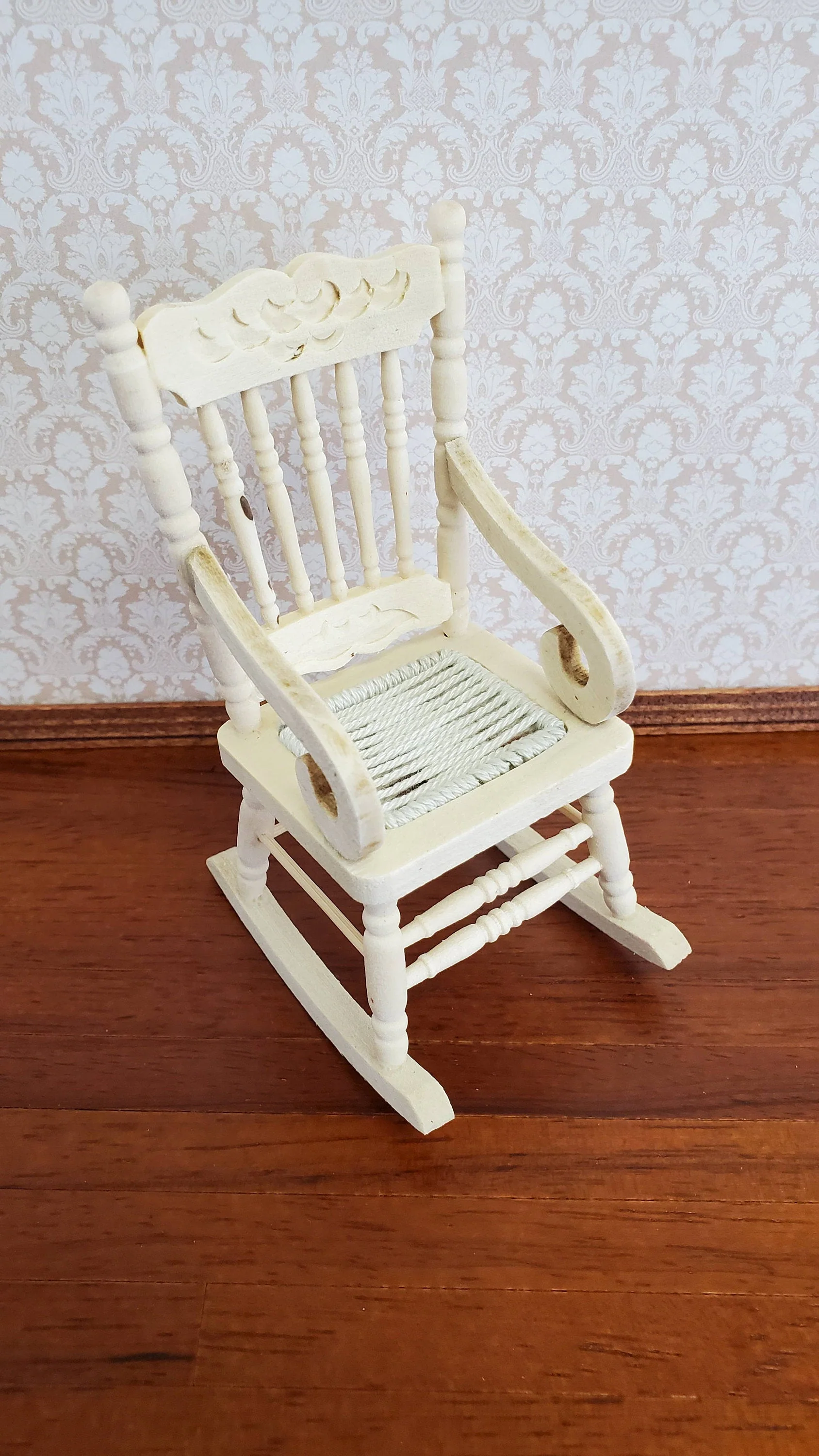 Dollhouse Miniature Rocking Chair 1:12 Scale Furniture Barewood Ornament - Image 6