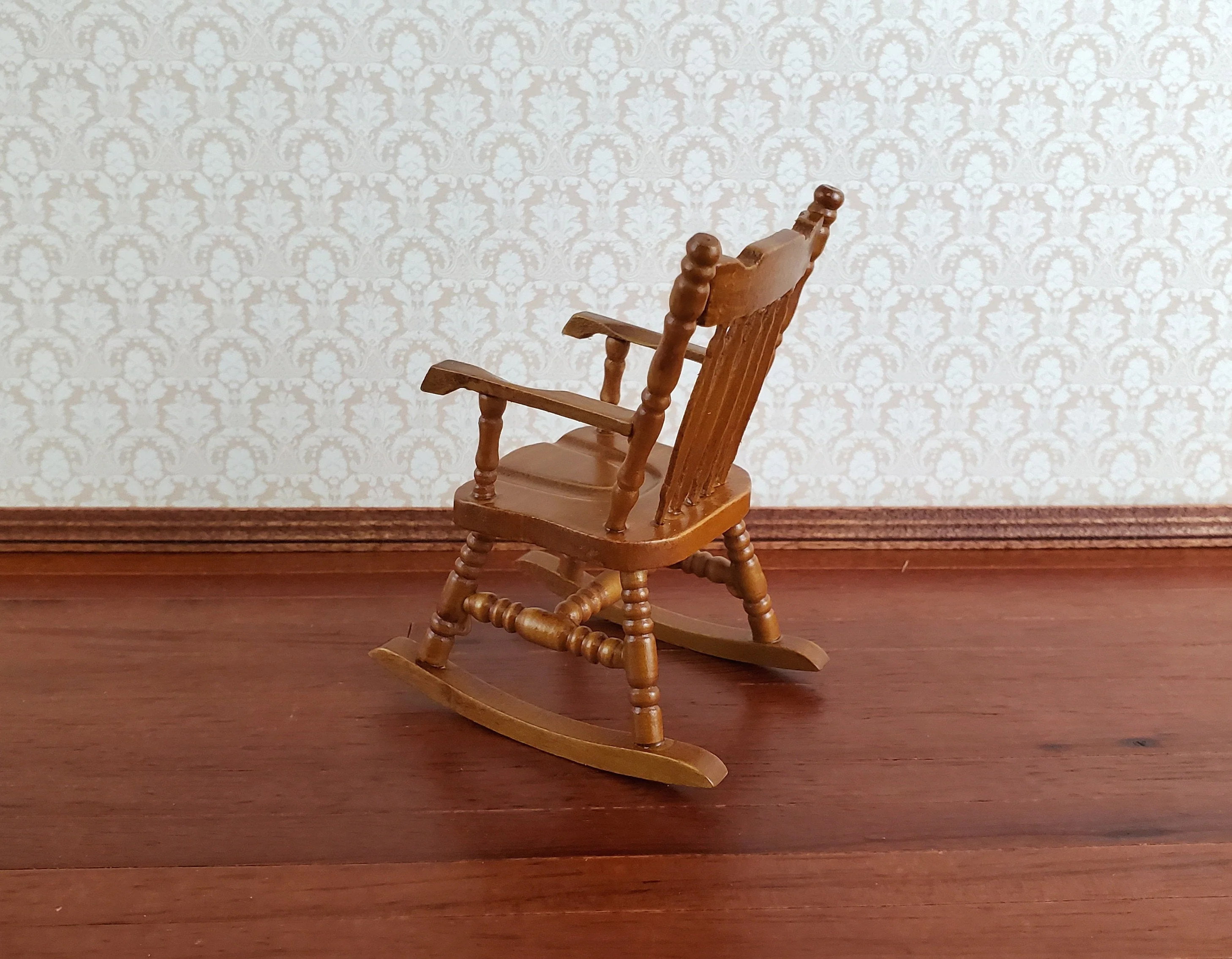Dollhouse Rocking Chair Walnut Finish Wood 1:12 Scale Miniature Furniture - Image 3