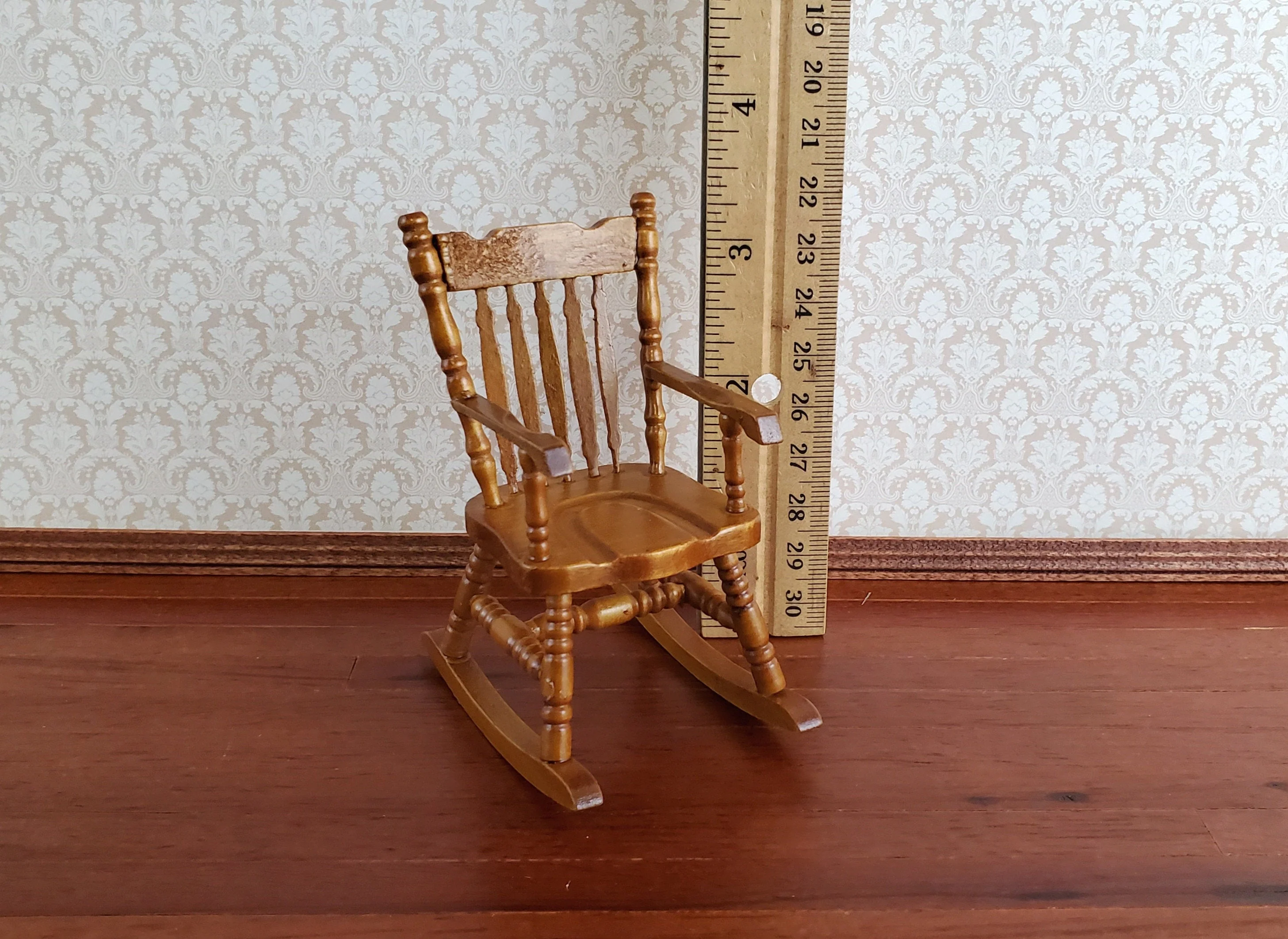 Dollhouse Rocking Chair Walnut Finish Wood 1:12 Scale Miniature Furniture - Image 4