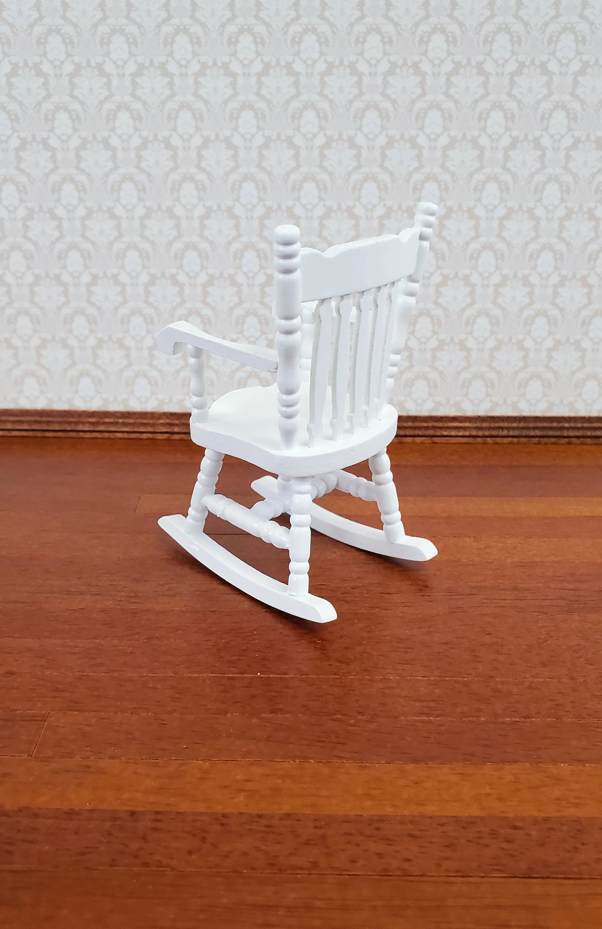 Dollhouse Miniature Rocking Chair White Wood 1:12 Scale Furniture - Image 2