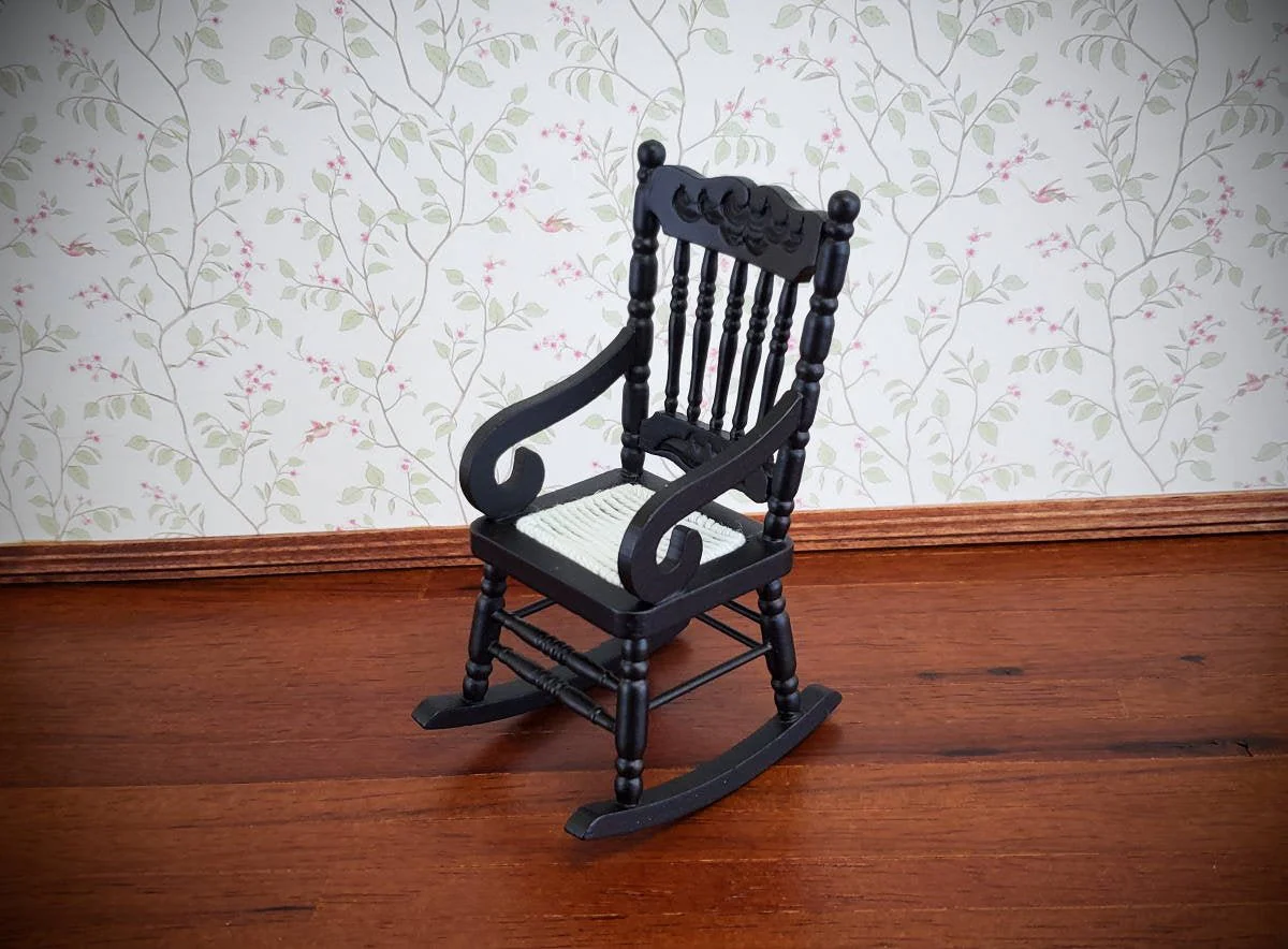 Dollhouse Miniature Rocking Chair Wood Black Finish 1:12 Scale Christmas Ornament