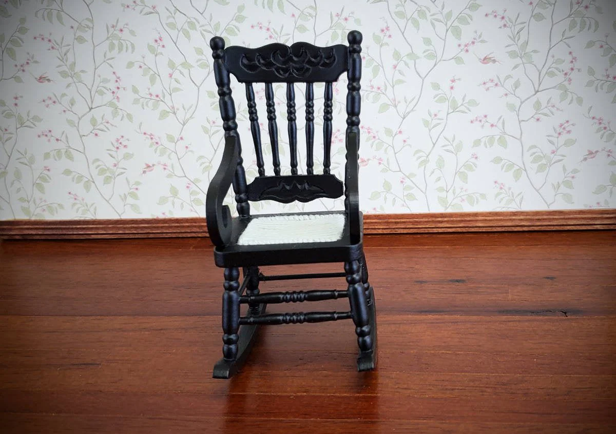 Dollhouse Miniature Rocking Chair Wood Black Finish 1:12 Scale Christmas Ornament - Image 3