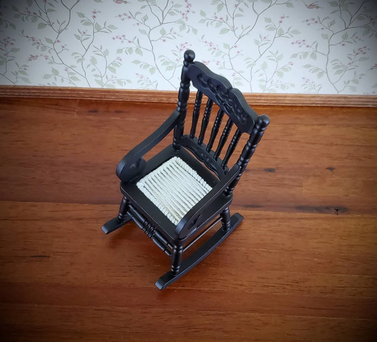 Dollhouse Miniature Rocking Chair Wood Black Finish 1:12 Scale Christmas Ornament - Image 4