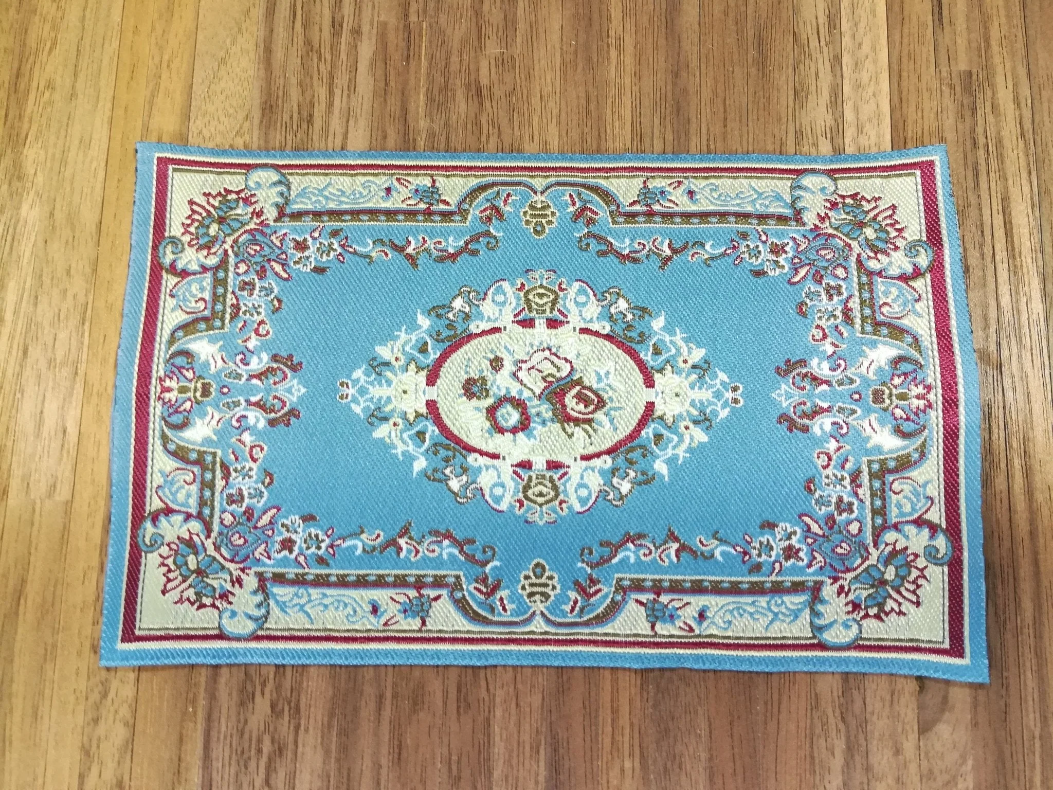 Dollhouse Miniature Rug Blue & Maroon Victorian 5 5/8" x 4" 1:12 Scale Woven Fabric