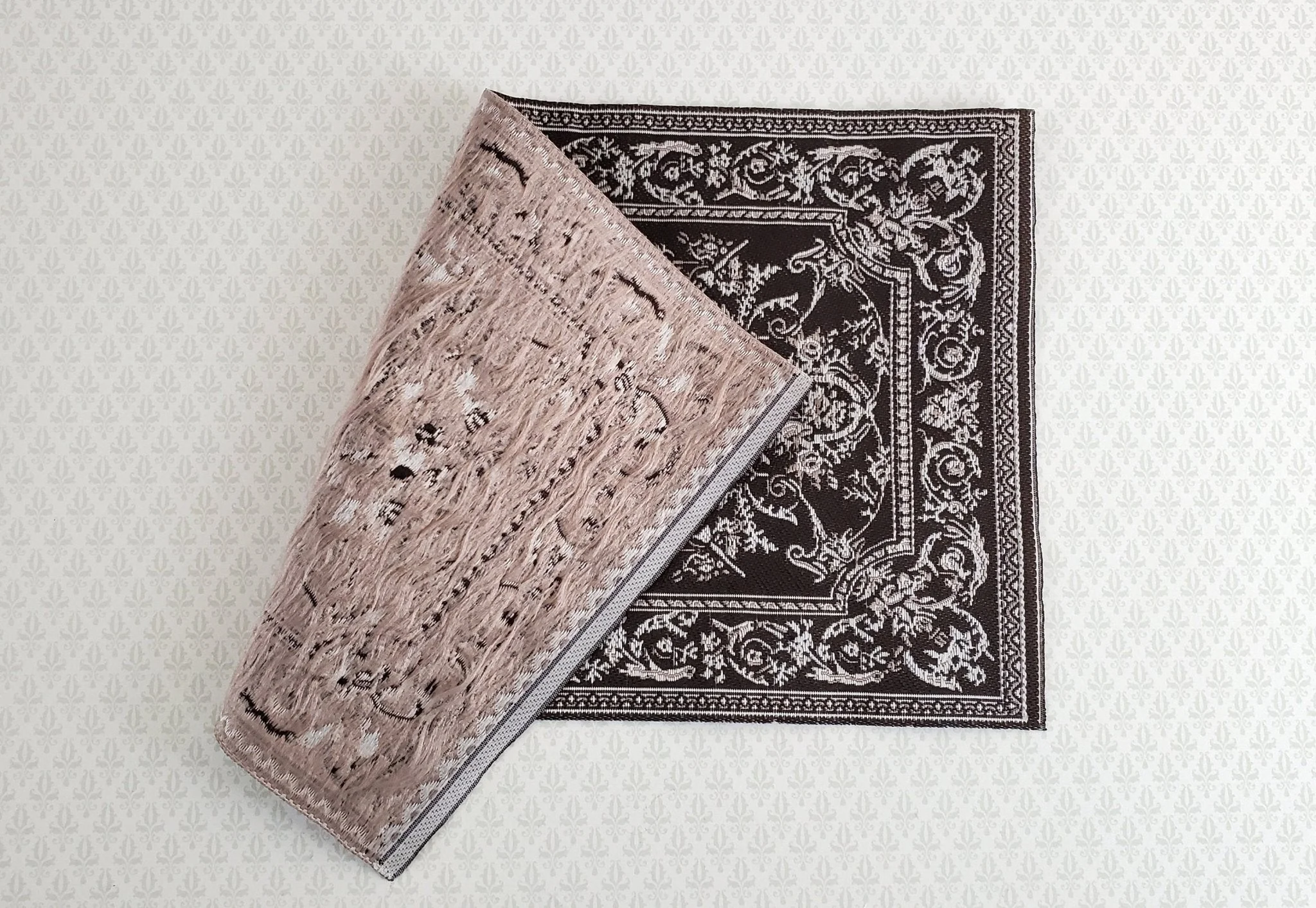 Dollhouse Miniature Rug Brown White Georgian Style Medium Size Woven Fabric 1:12 Scale - Image 4