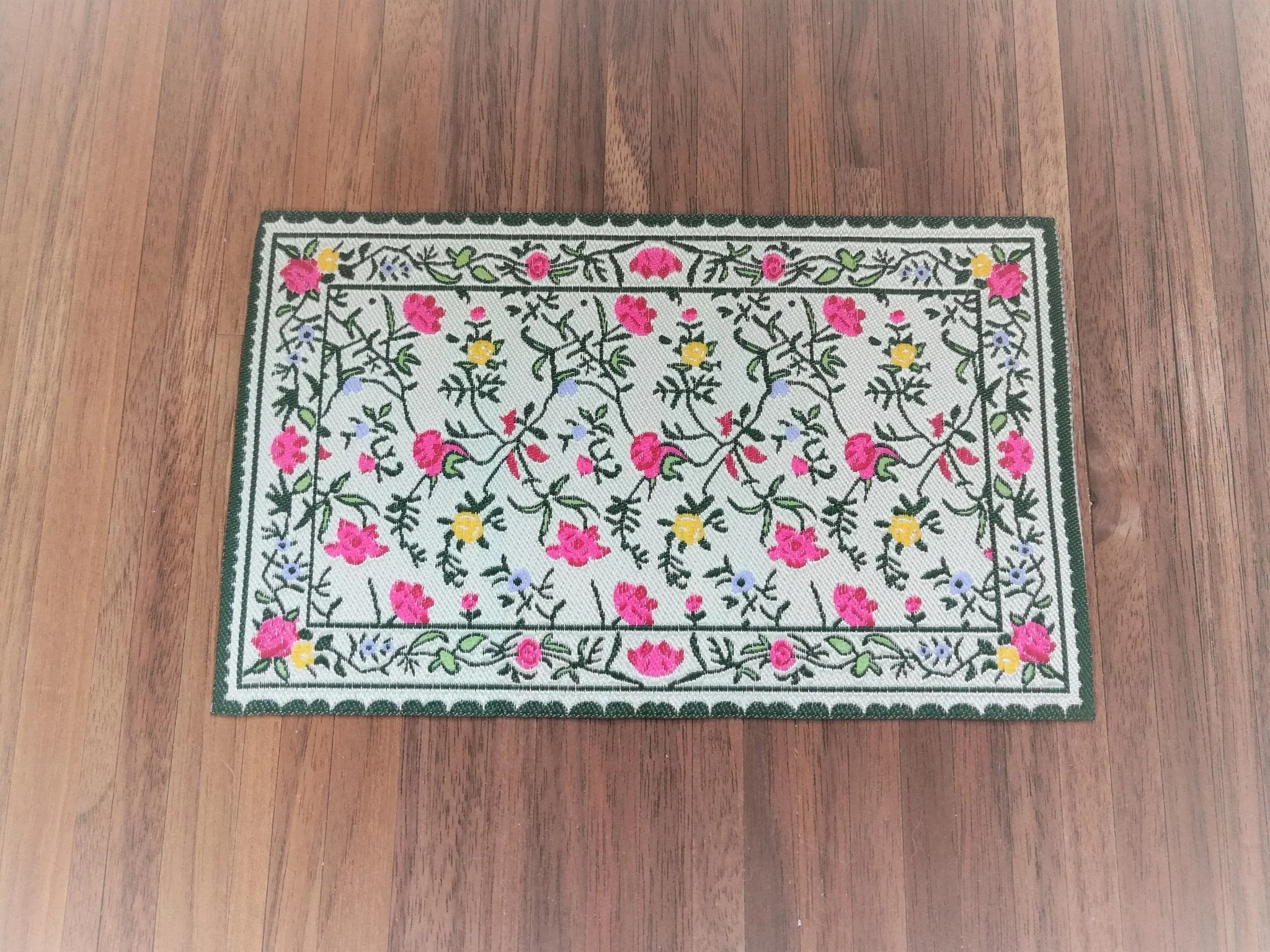 Dollhouse Miniature Rug Floral and Ivy 6 1/2" x 3 7/8" 1:12 Scale Green Cream Pink Yellow - Image 2