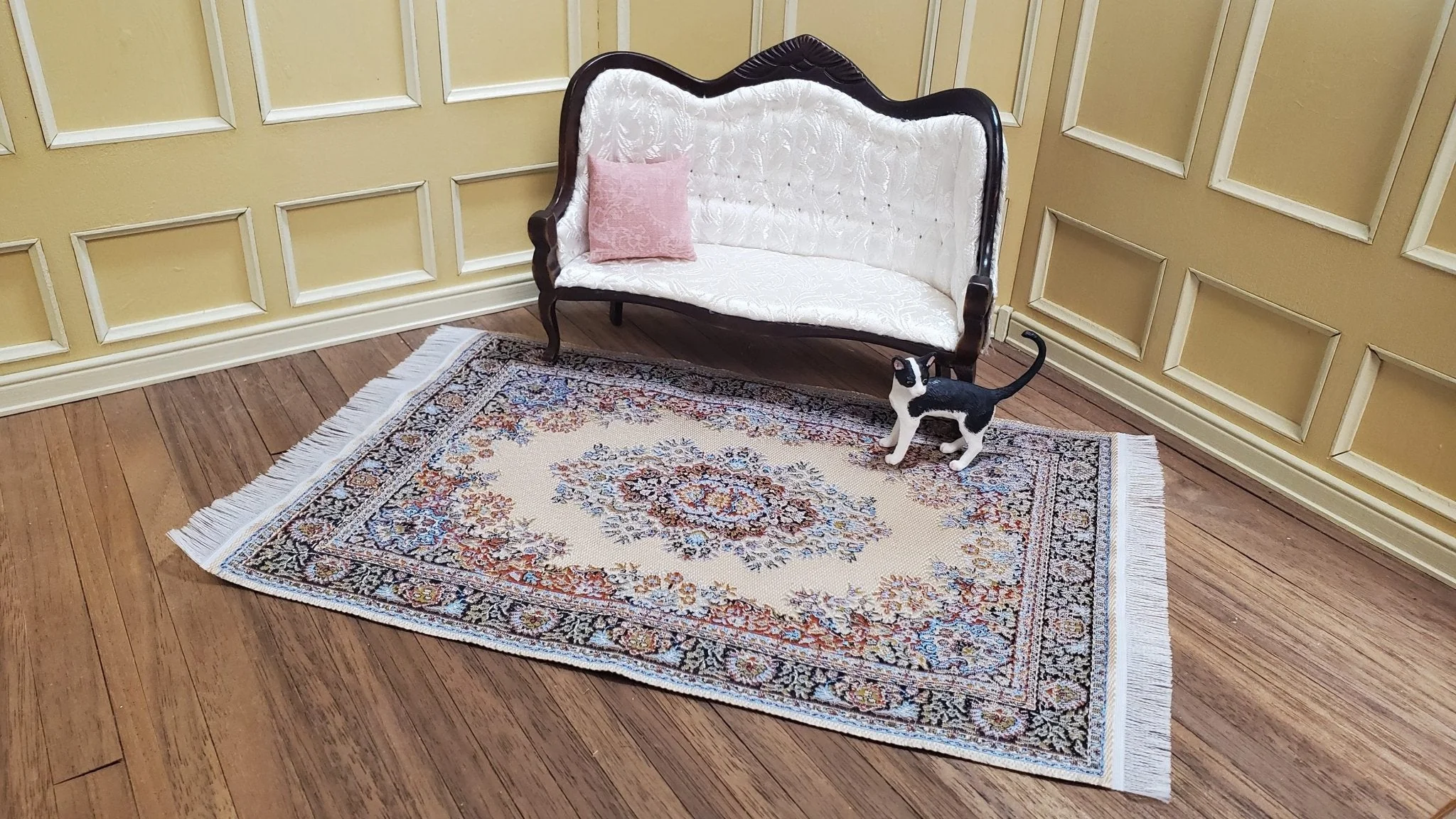Dollhouse Rug Large Beige 9" x 6" with Fringe 1:12 Scale Miniature Carpet - Image 3