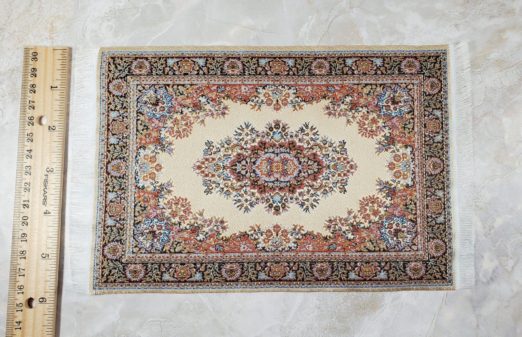 Dollhouse Rug Large Beige 9" x 6" with Fringe 1:12 Scale Miniature Carpet - Image 6