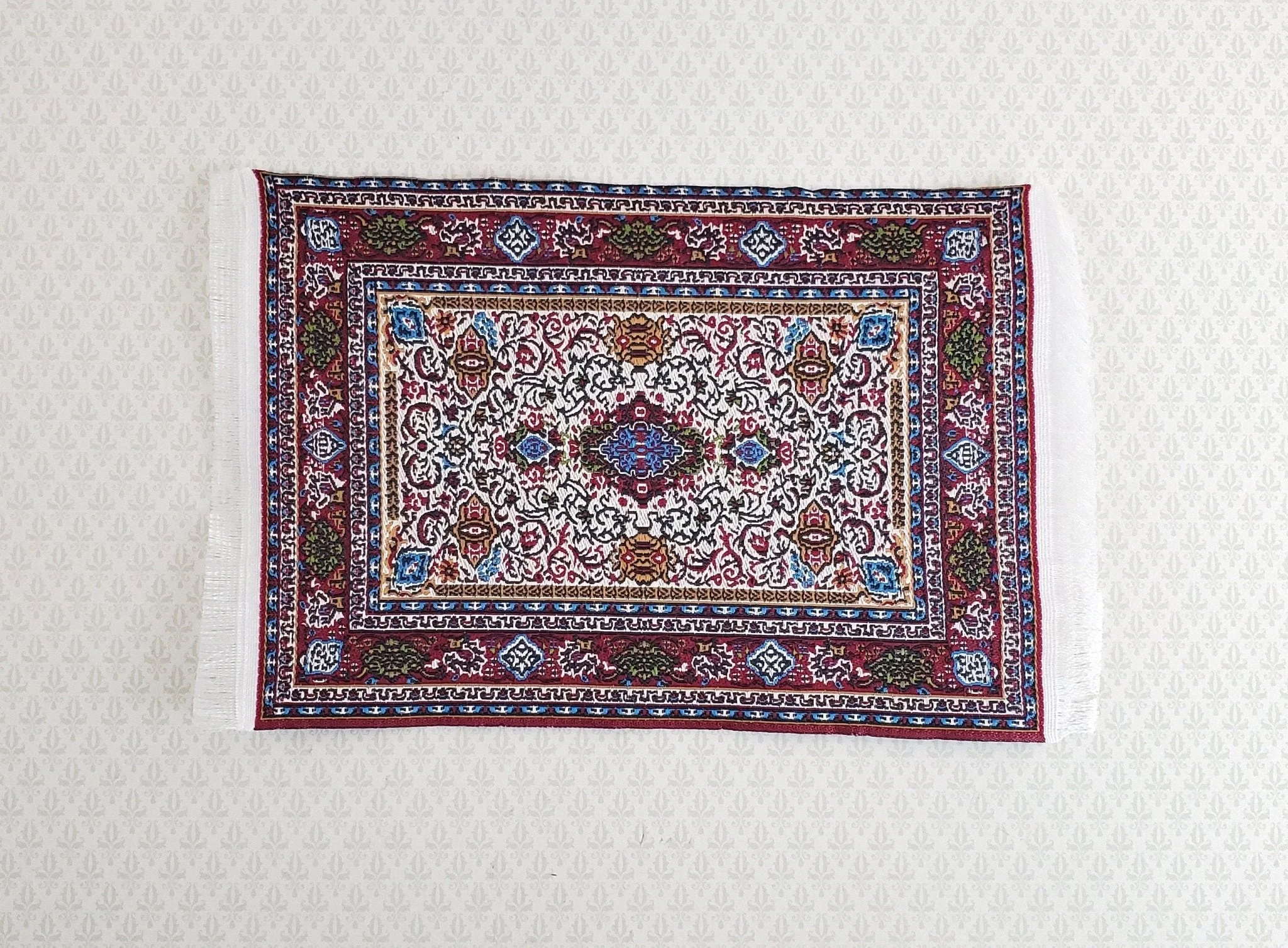 Dollhouse Miniature Rug Small Maroon 6 1/4" x 3 3/4" with Fringe 1:12 Scale
