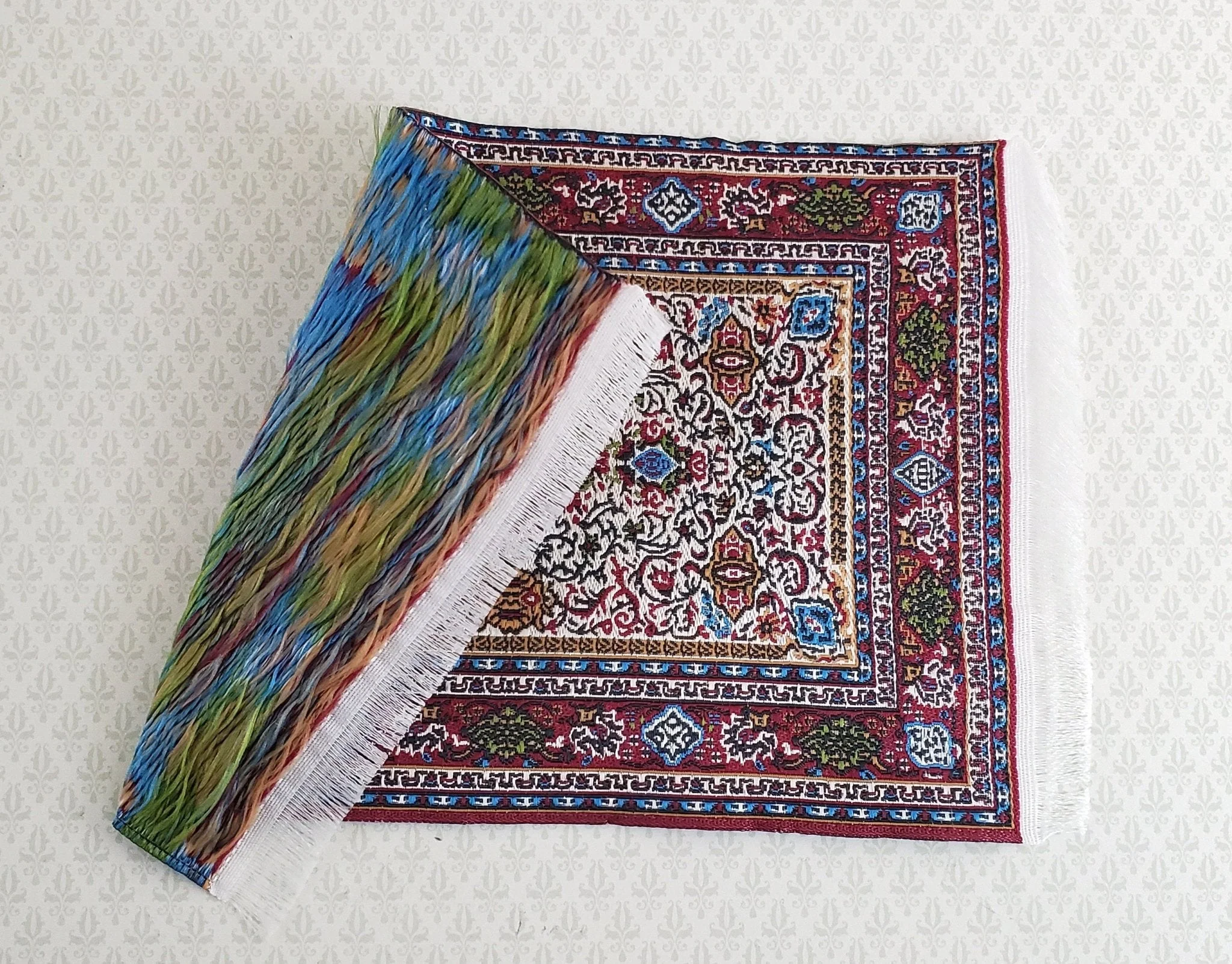 Dollhouse Miniature Rug Small Maroon 6 1/4" x 3 3/4" with Fringe 1:12 Scale - Image 4