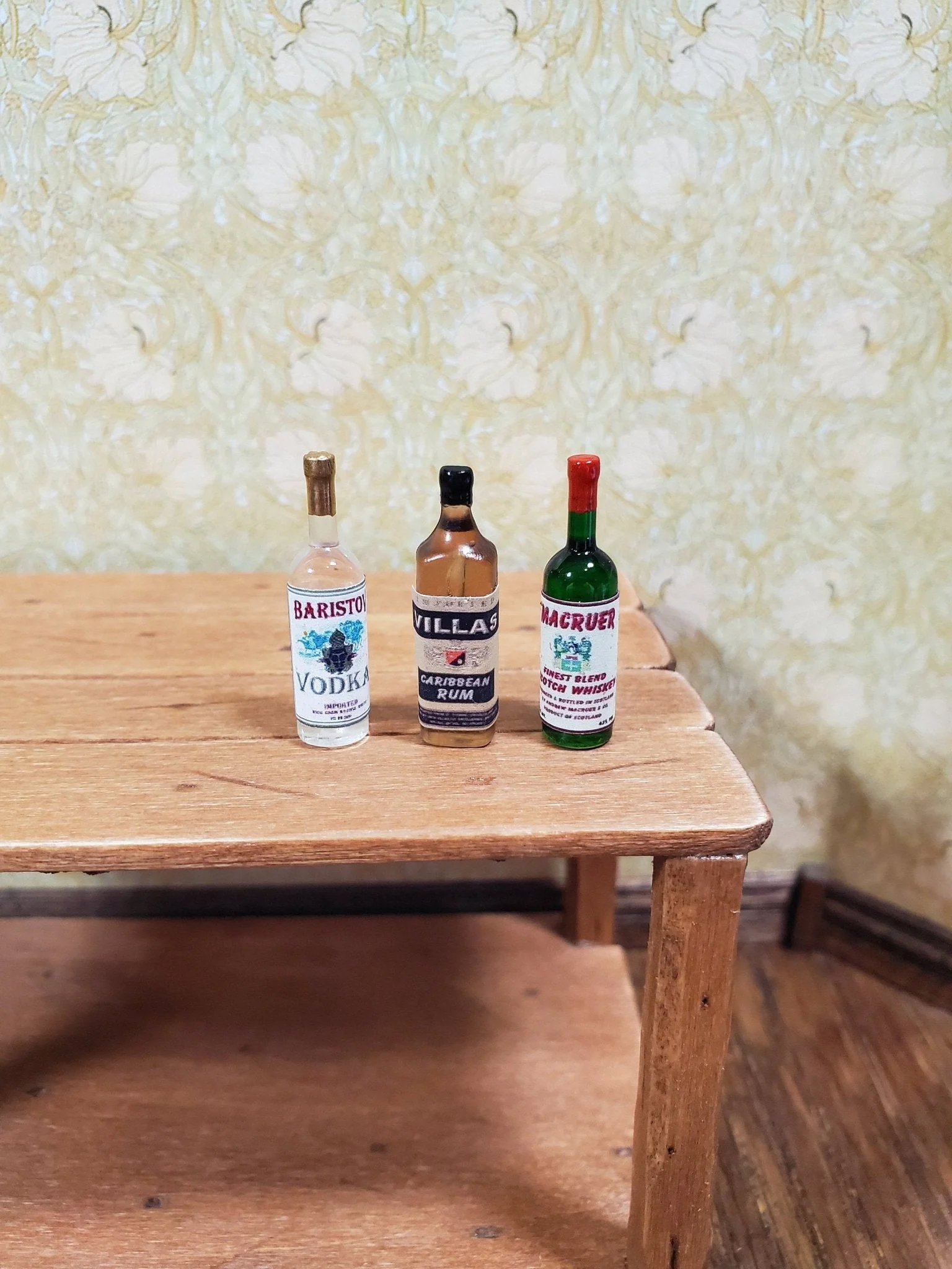Dollhouse Miniature Rum Vodka Scotch Bottles Tiny 1:12 Scale Drinks Booze