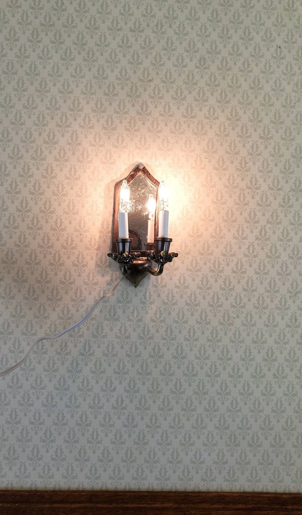 Dollhouse Miniature Sconce Double Candle with Mirror Bronze 12 Volt 1:12 Tudor Victorian - Image 4