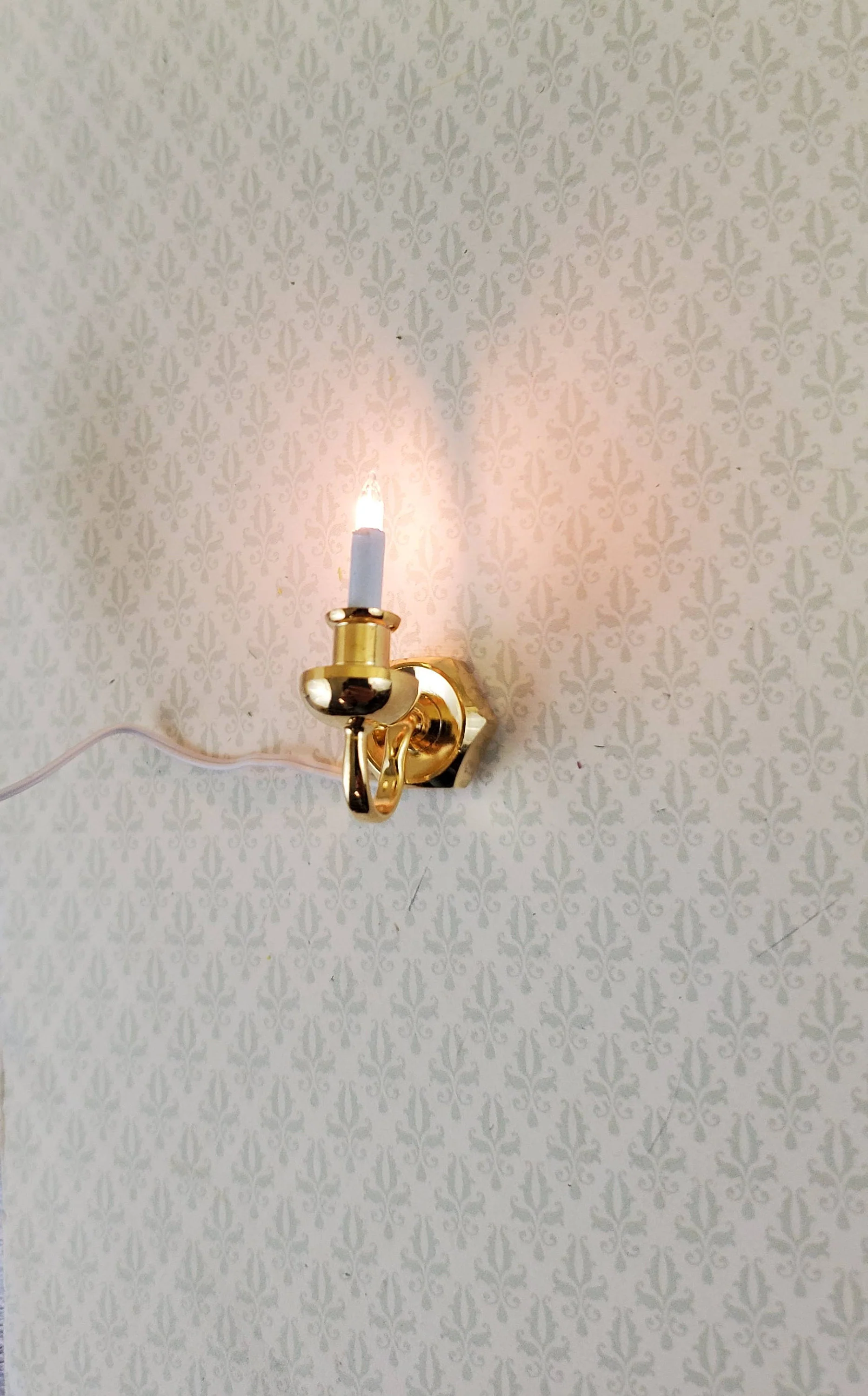 Dollhouse Miniature Sconce Single Candle Gold 12 Volt w/ Plug1:12 Wall Light - Image 4