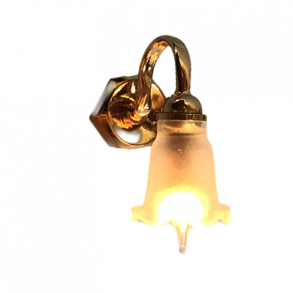Dollhouse Miniature Sconce Single Tulip Flower Shade Gold 12 Volt 1:12 Wall Light