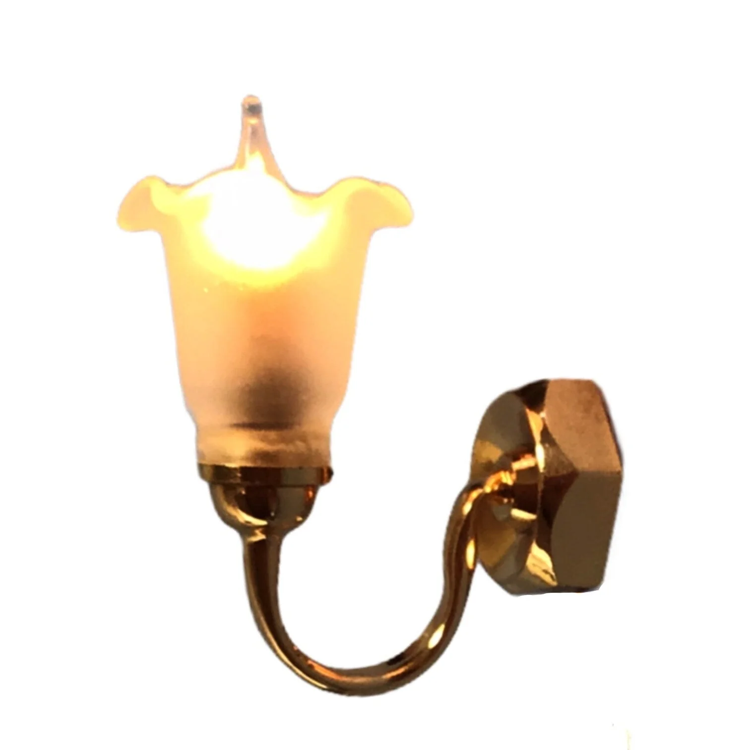 Dollhouse Miniature Sconce Single Tulip Flower Shade Gold 12 Volt 1:12 Wall Light - Image 2
