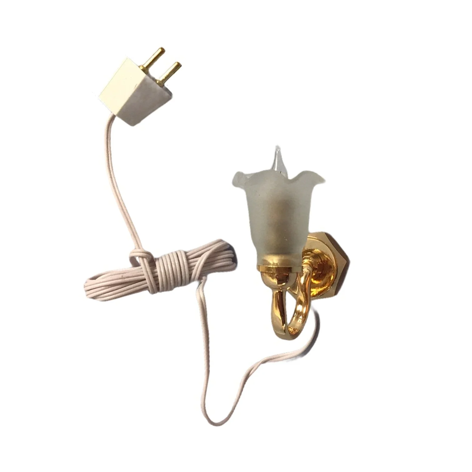 Dollhouse Miniature Sconce Single Tulip Flower Shade Gold 12 Volt 1:12 Wall Light - Image 3