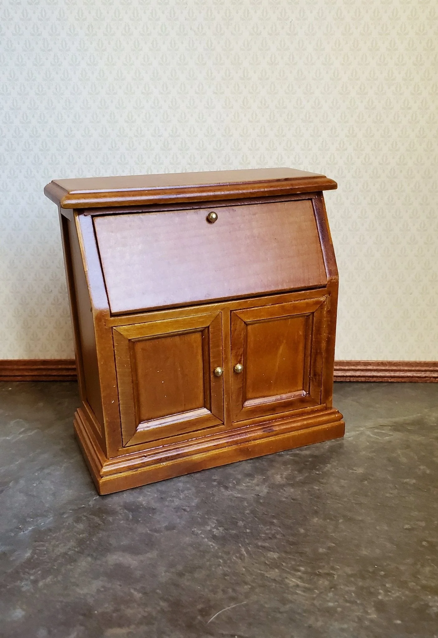 Dollhouse Miniature Secretary Writing Desk with Drawer Walnut Finish 1:12 Scale Furniture