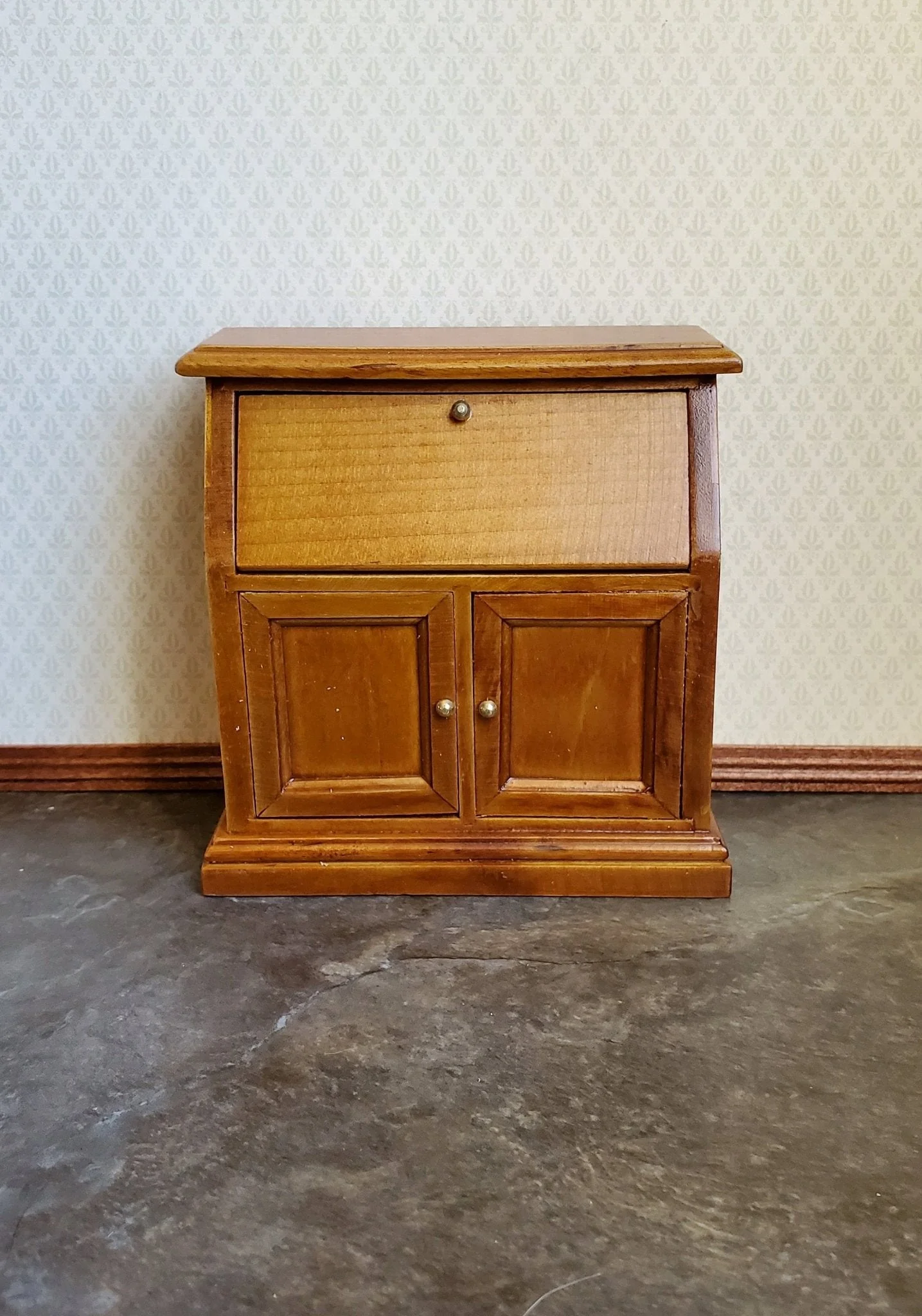 Dollhouse Miniature Secretary Writing Desk with Drawer Walnut Finish 1:12 Scale Furniture - Image 2
