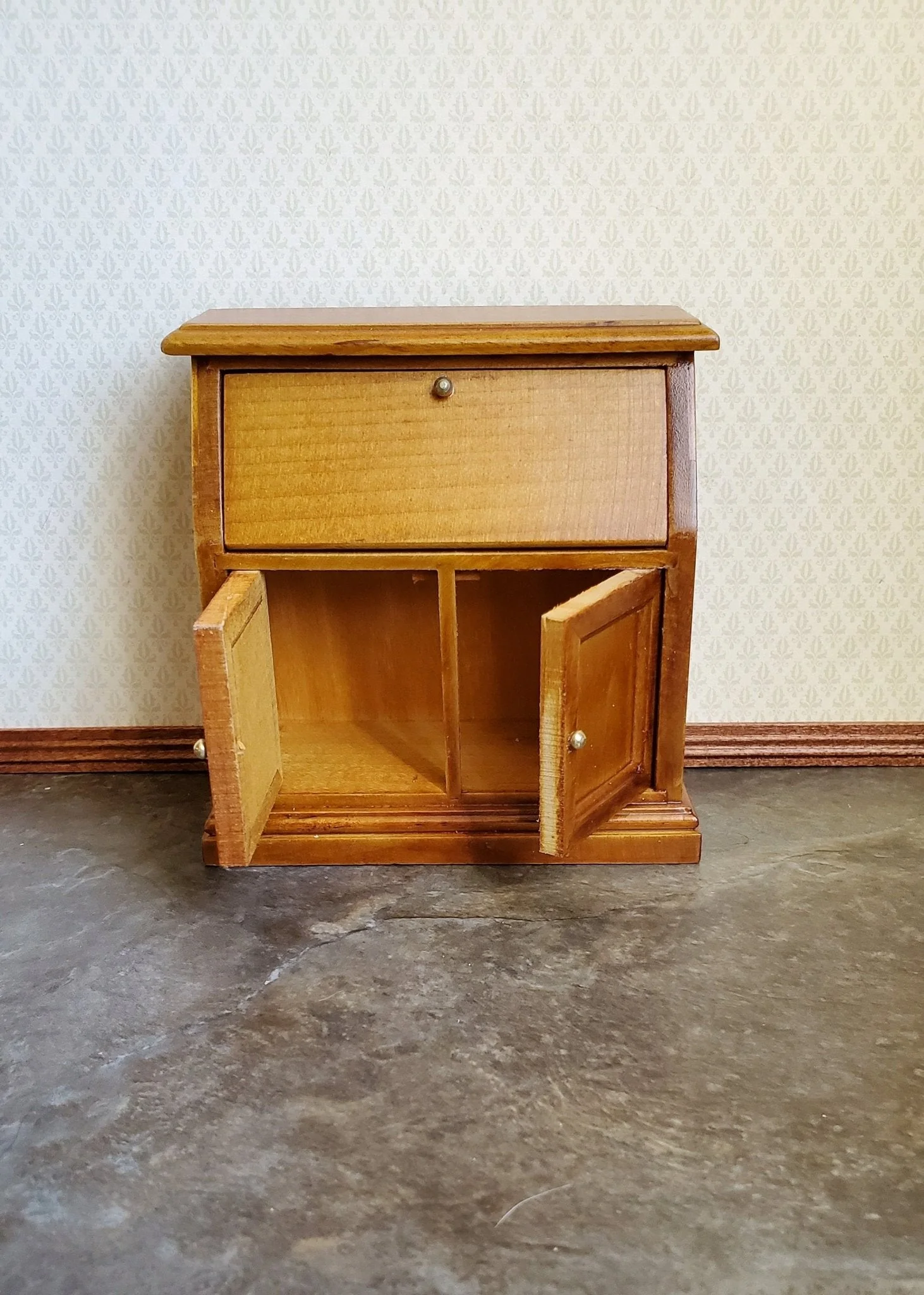 Dollhouse Miniature Secretary Writing Desk with Drawer Walnut Finish 1:12 Scale Furniture - Image 3