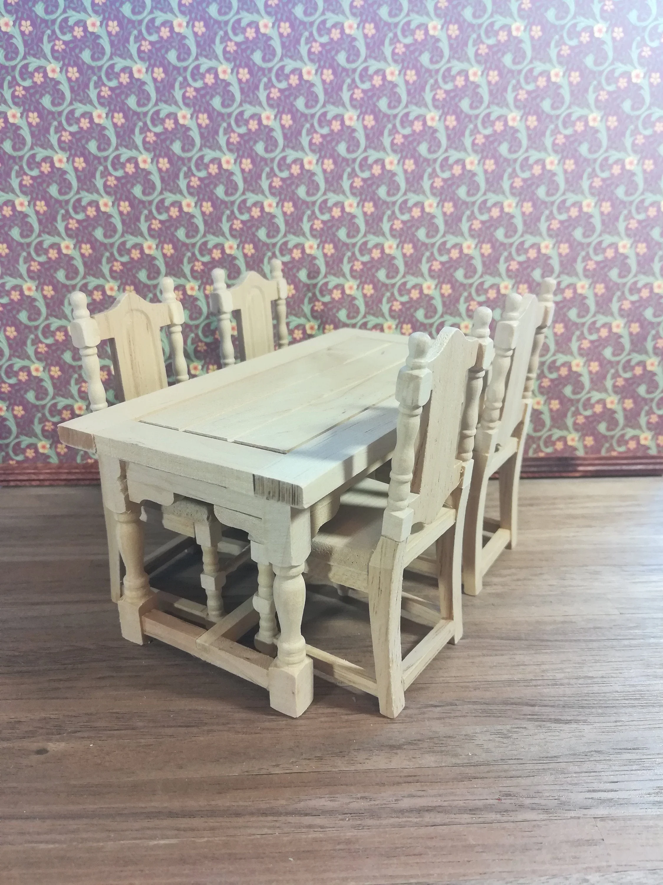 Dollhouse Miniature Set of 4 Unfinished Wood Dining Room Chairs 1:12 Scale - Image 6
