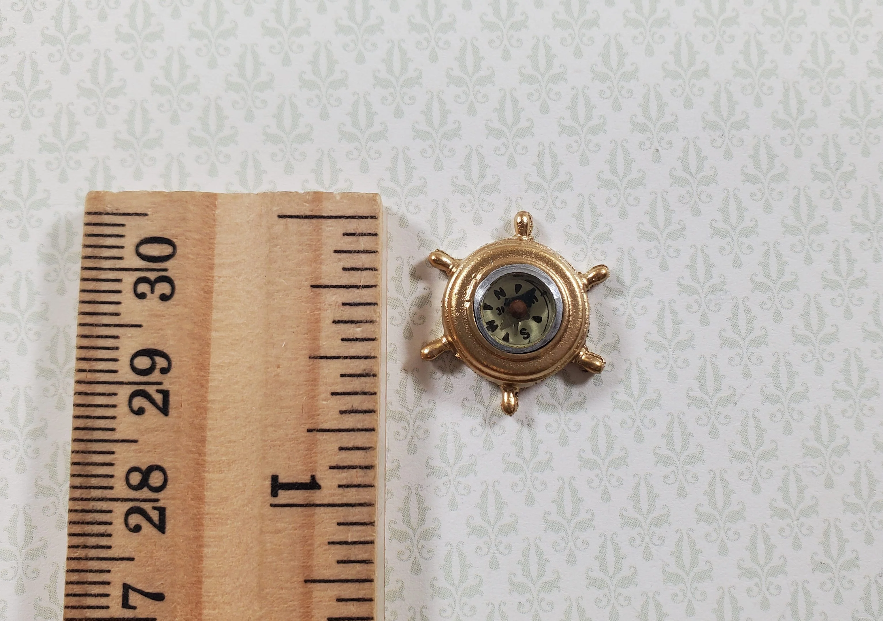 Dollhouse Miniature Ship Wheel Compass Gold Metal Lighthouse Prop - Image 3