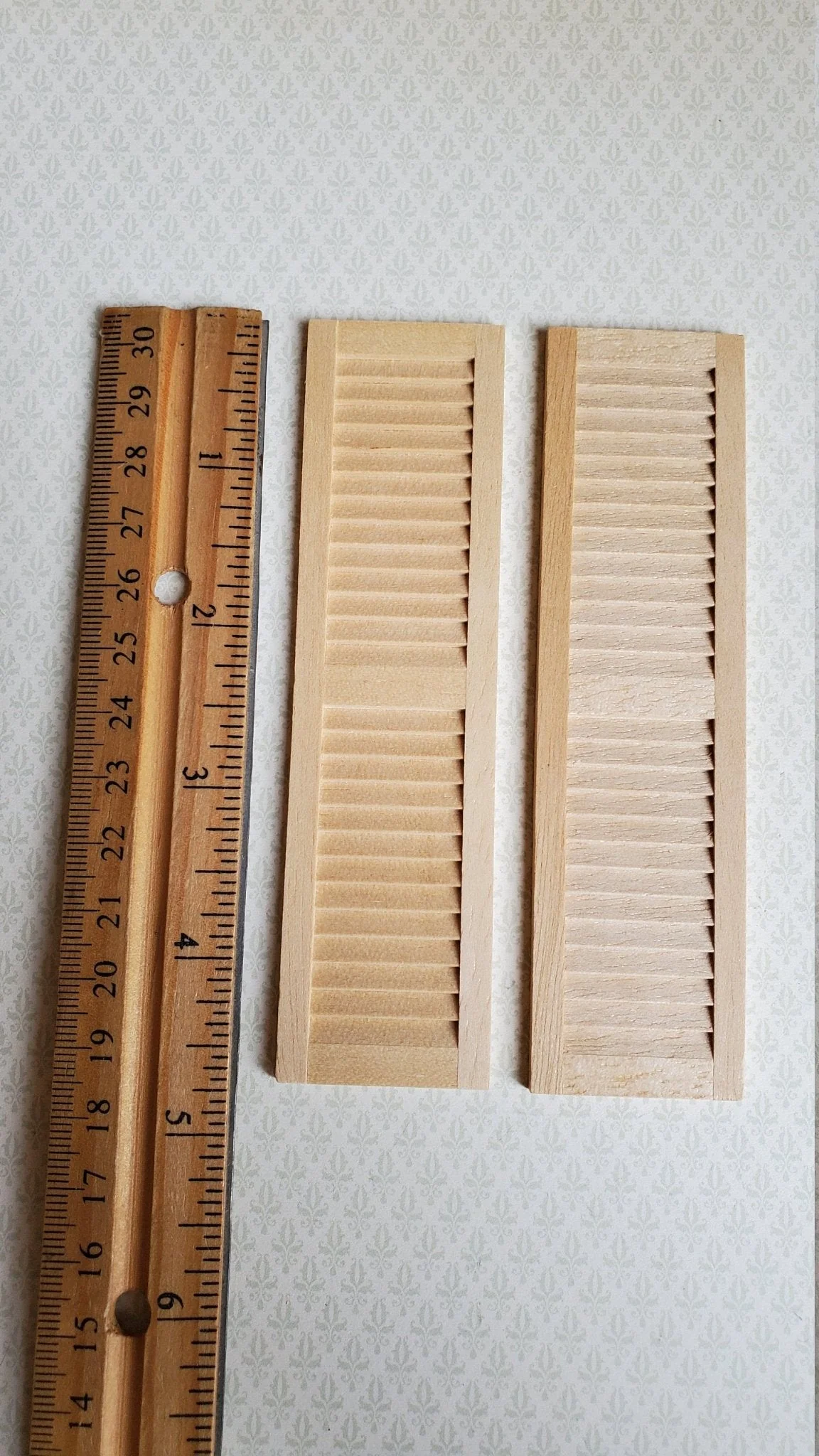 Dollhouse Miniature Shutters Louvered 1 Pair Unfinished Wood 1:12 Scale 4 11/16" HW5025 - Image 2