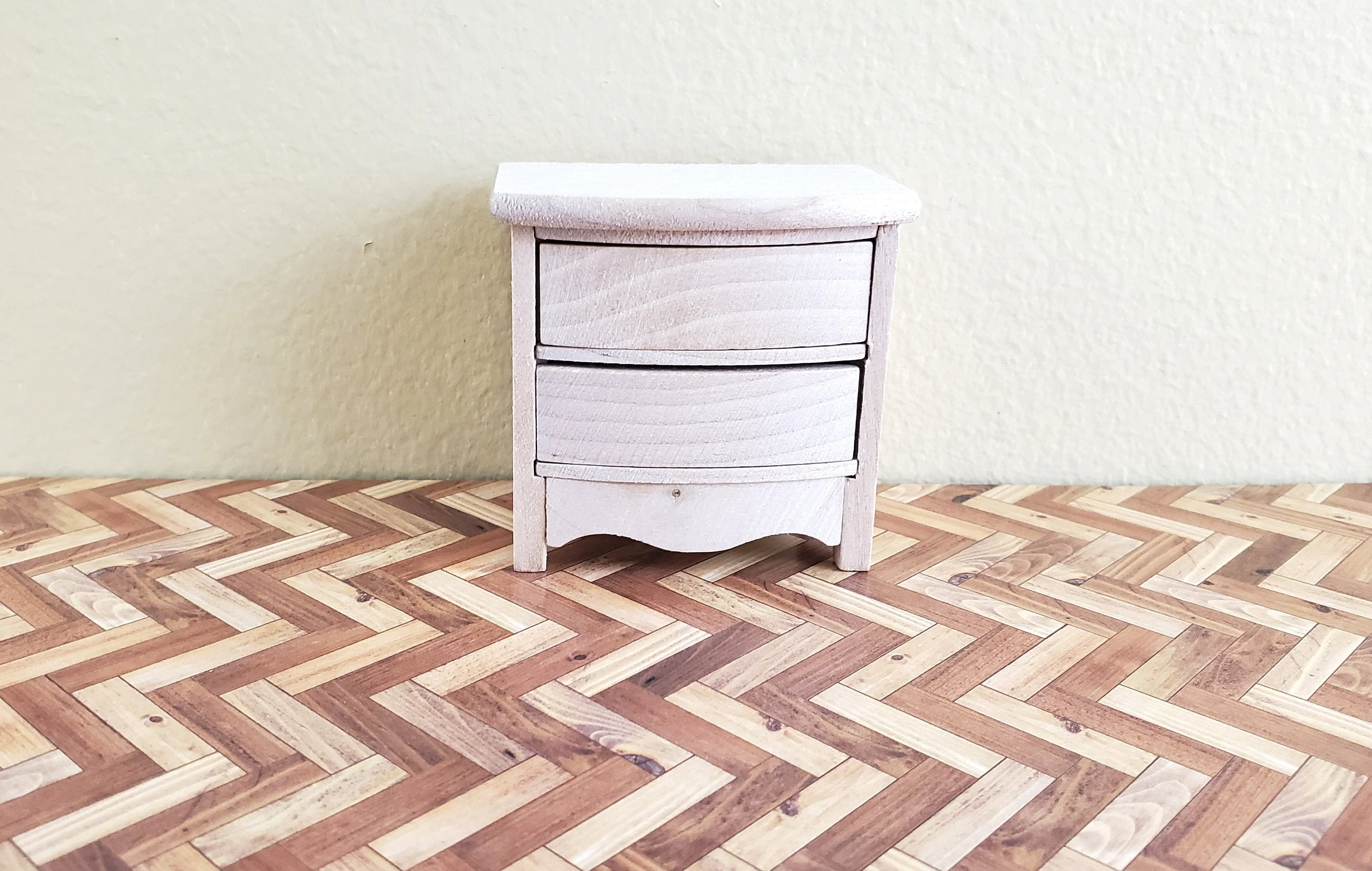 Dollhouse Miniature Side Table or Nightstand with 2 Drawers Barewood 1:12 Scale Furniture - Image 2
