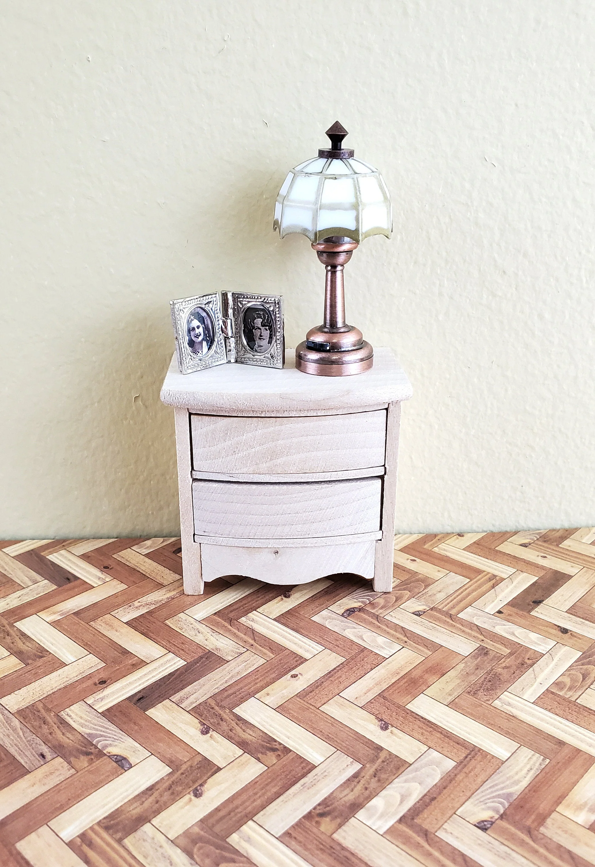 Dollhouse Miniature Side Table or Nightstand with 2 Drawers Barewood 1:12 Scale Furniture - Image 4