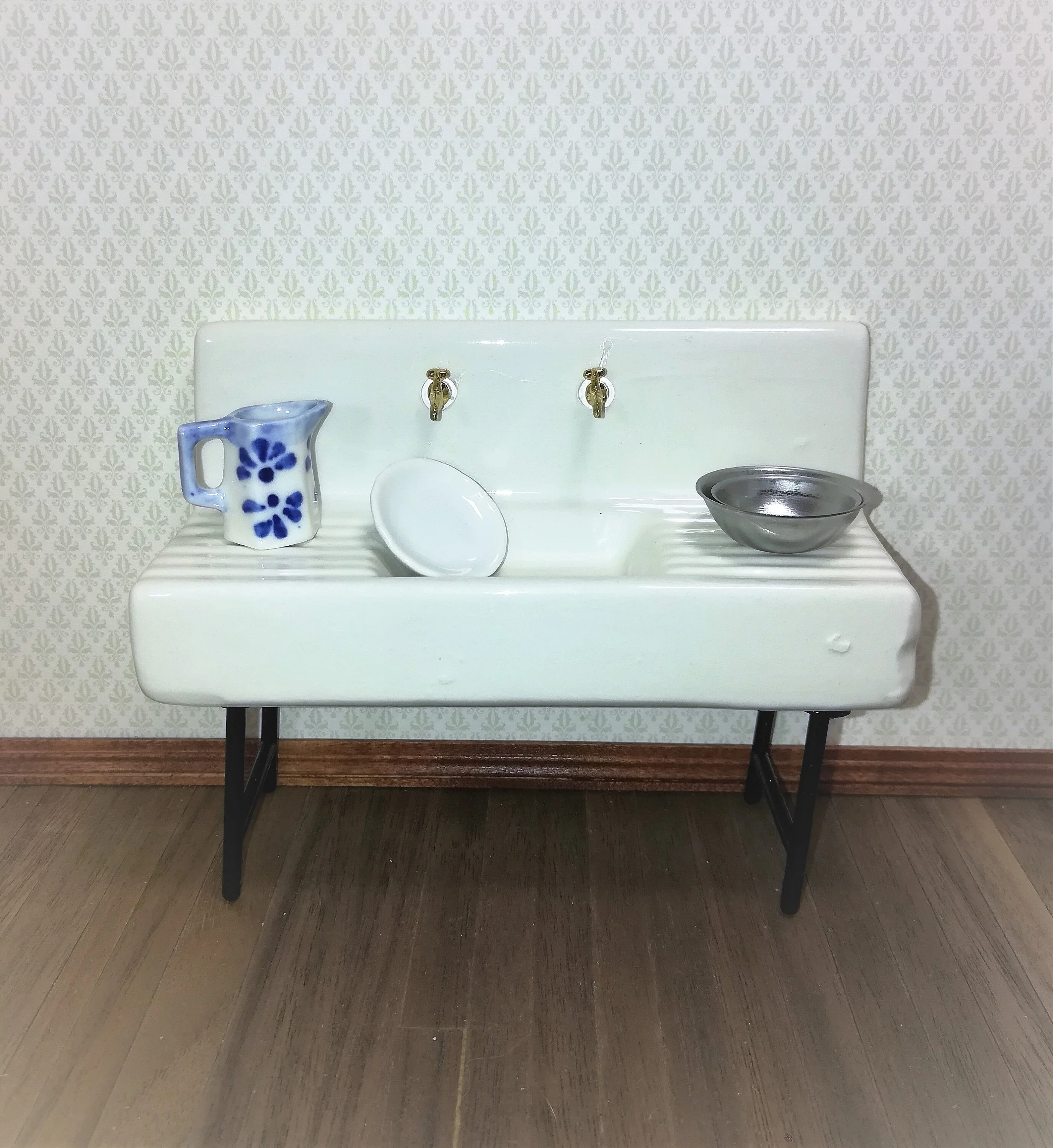 Dollhouse Miniature Sink White Ceramic Kitchen or Utility Room 1:12 Scale - Image 3