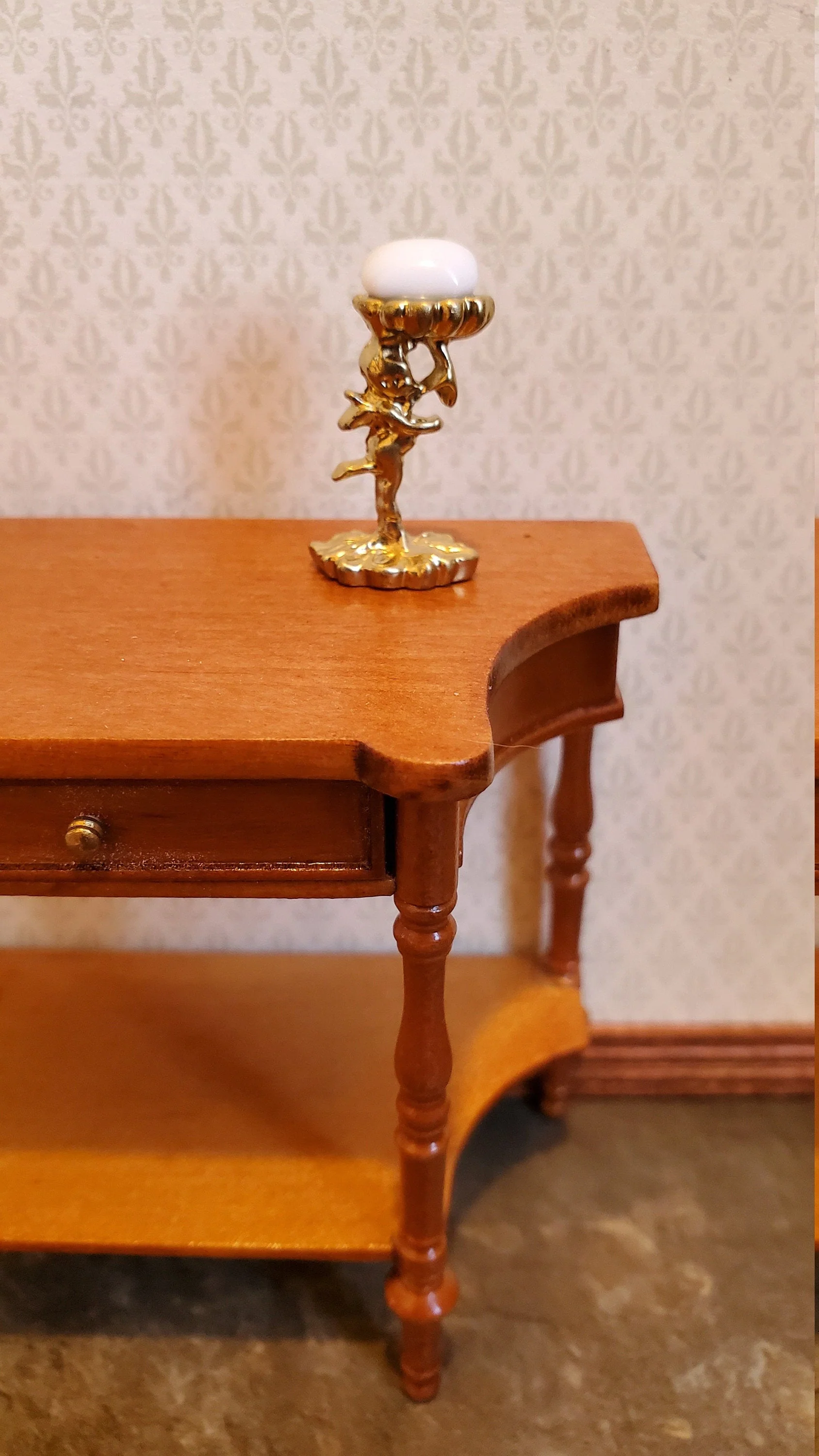 Dollhouse Miniature Soap Dish Cupid with Bar of Soap Gold 1:12 Scale Vanity Accessories
