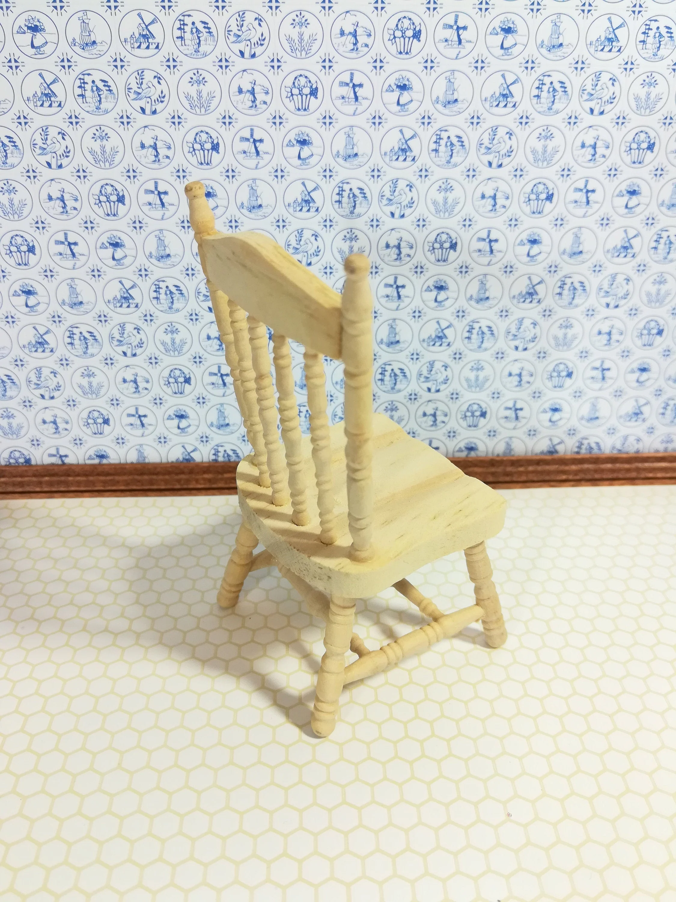 Dollhouse Spindle Back Kitchen Chair Unpainted Wood 1:12 Scale Miniature - Image 2