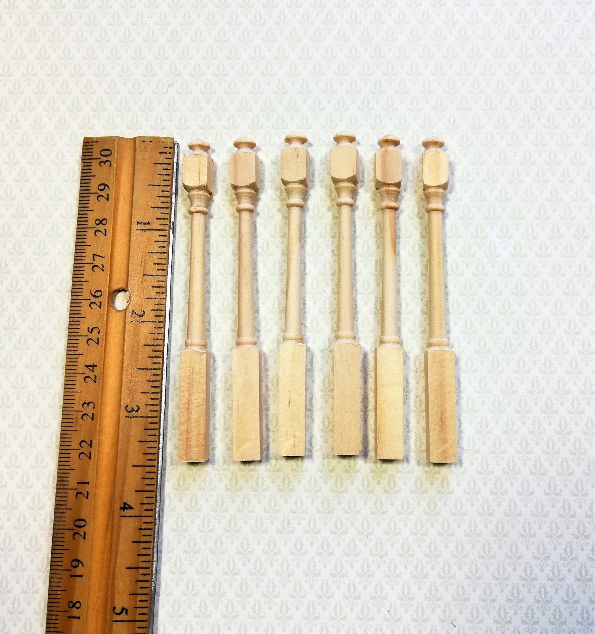Dollhouse Miniature Spindles Newel Posts Wood Tall Narrow 6 Pieces 1:12 Scale 3 1/2" Long - Image 2