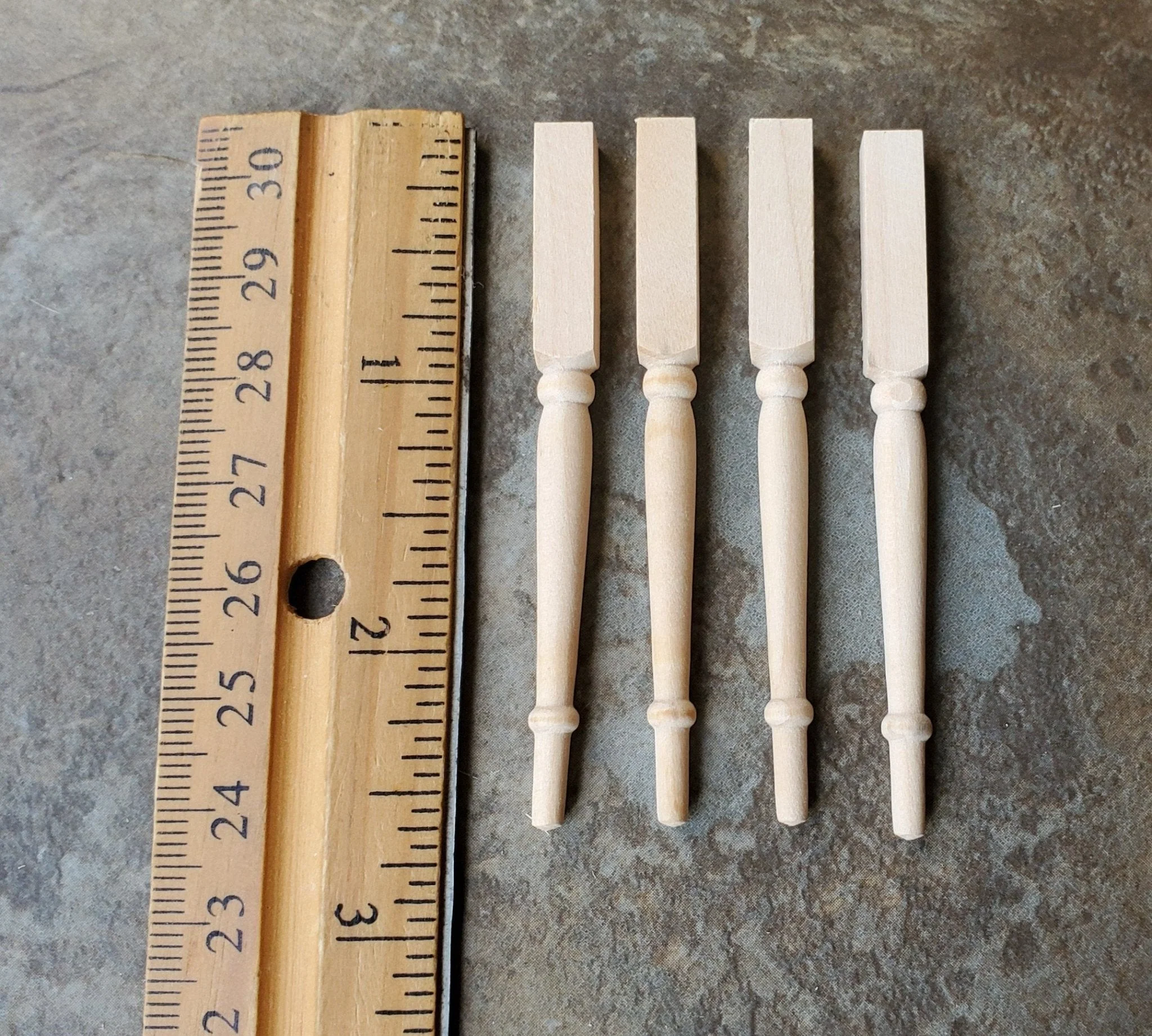 Dollhouse Miniature Spindles Table Legs Wood 4 Pieces 1:12 Scale 2 5/8" Long - Image 2