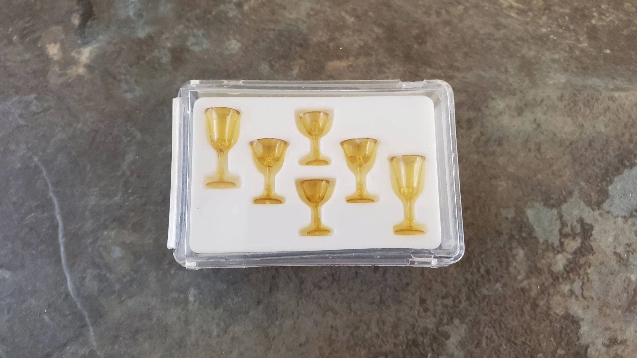 Dollhouse Miniature Stemware Amber Fancy x6 plastic 1:12 Scale Glasses Chrysnbon