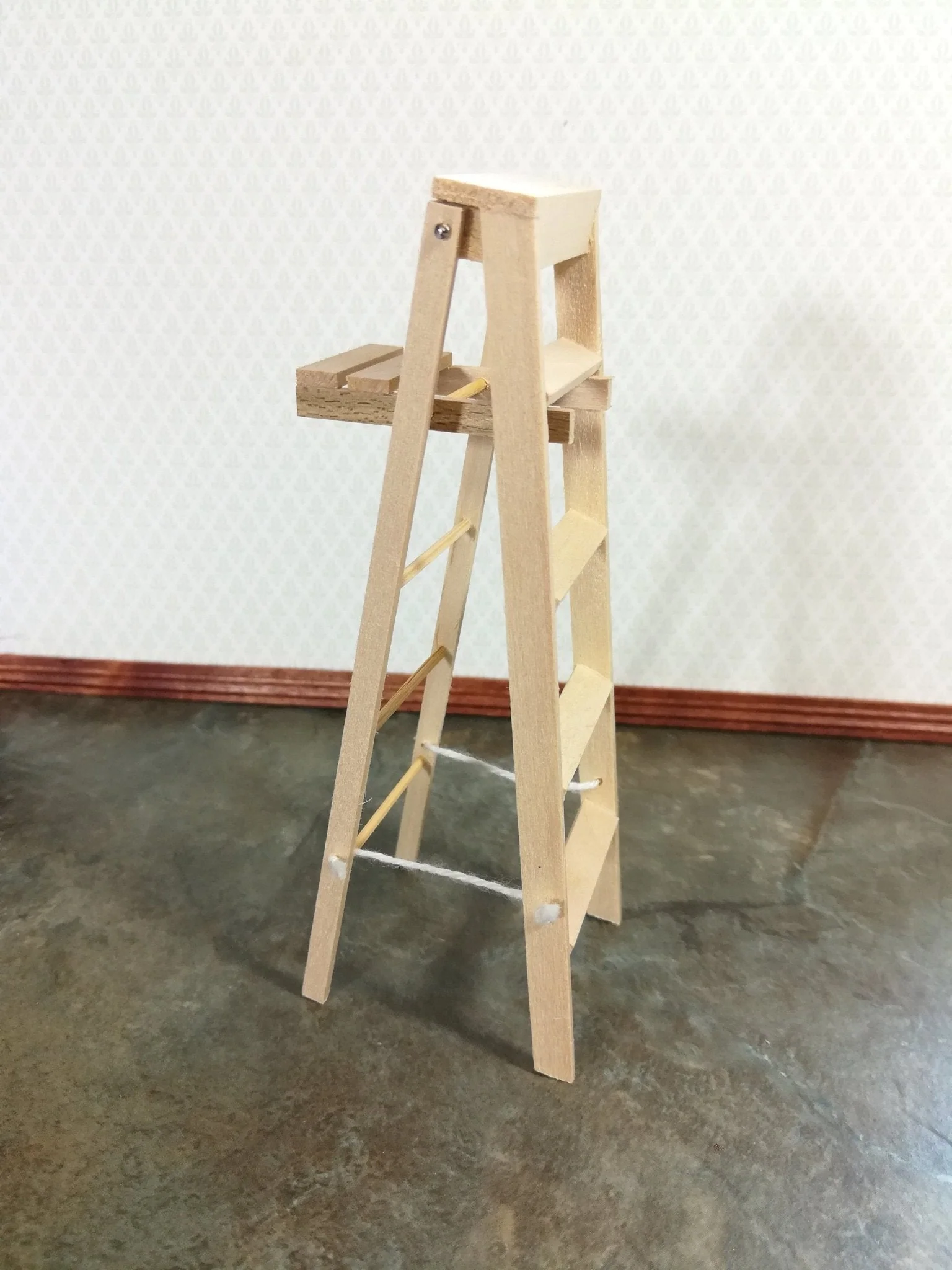 Dollhouse Miniature Step Ladder Tall Wood DIY 1:12 Scale Unfinished