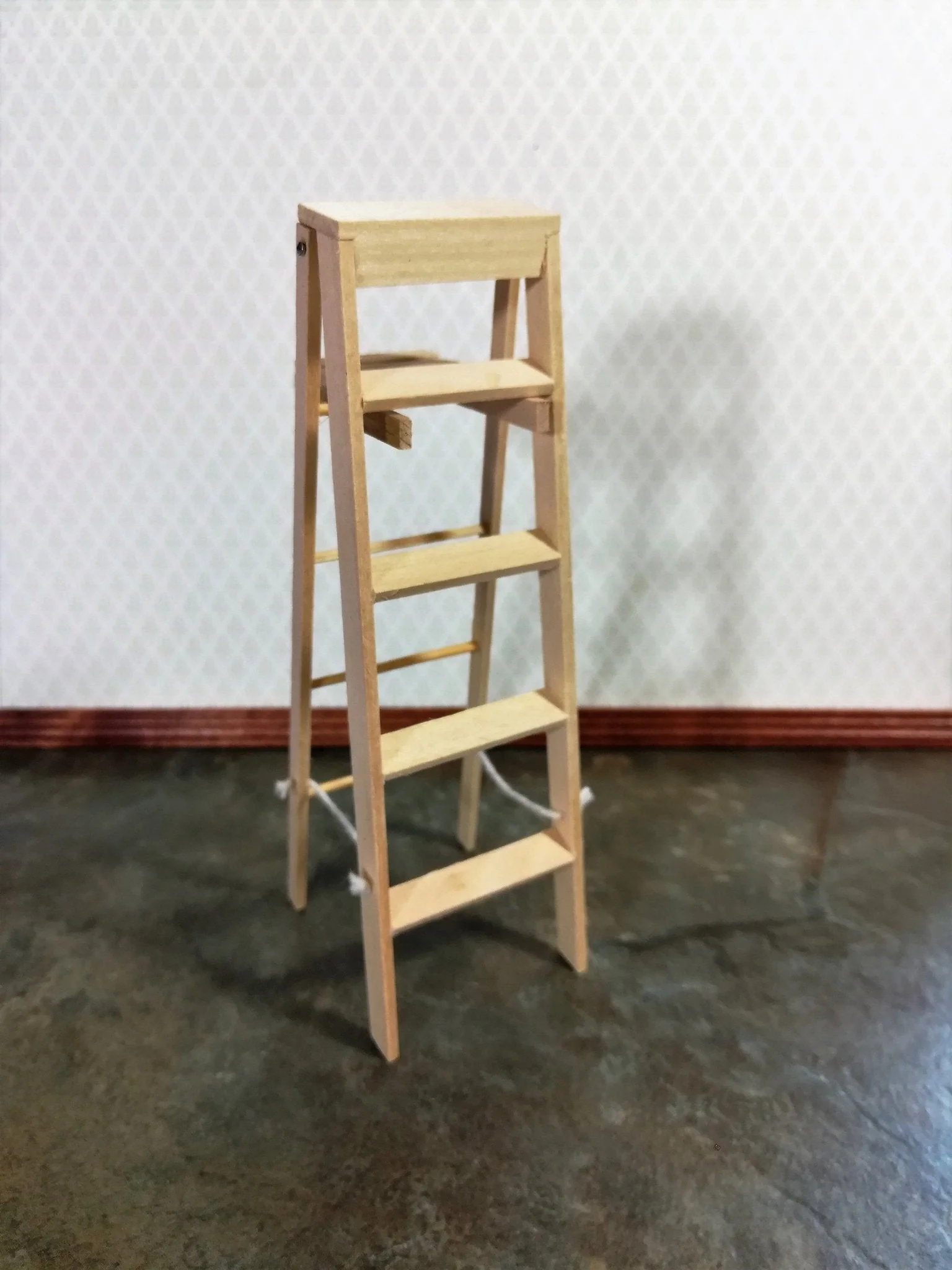 Dollhouse Miniature Step Ladder Tall Wood DIY 1:12 Scale Unfinished - Image 3