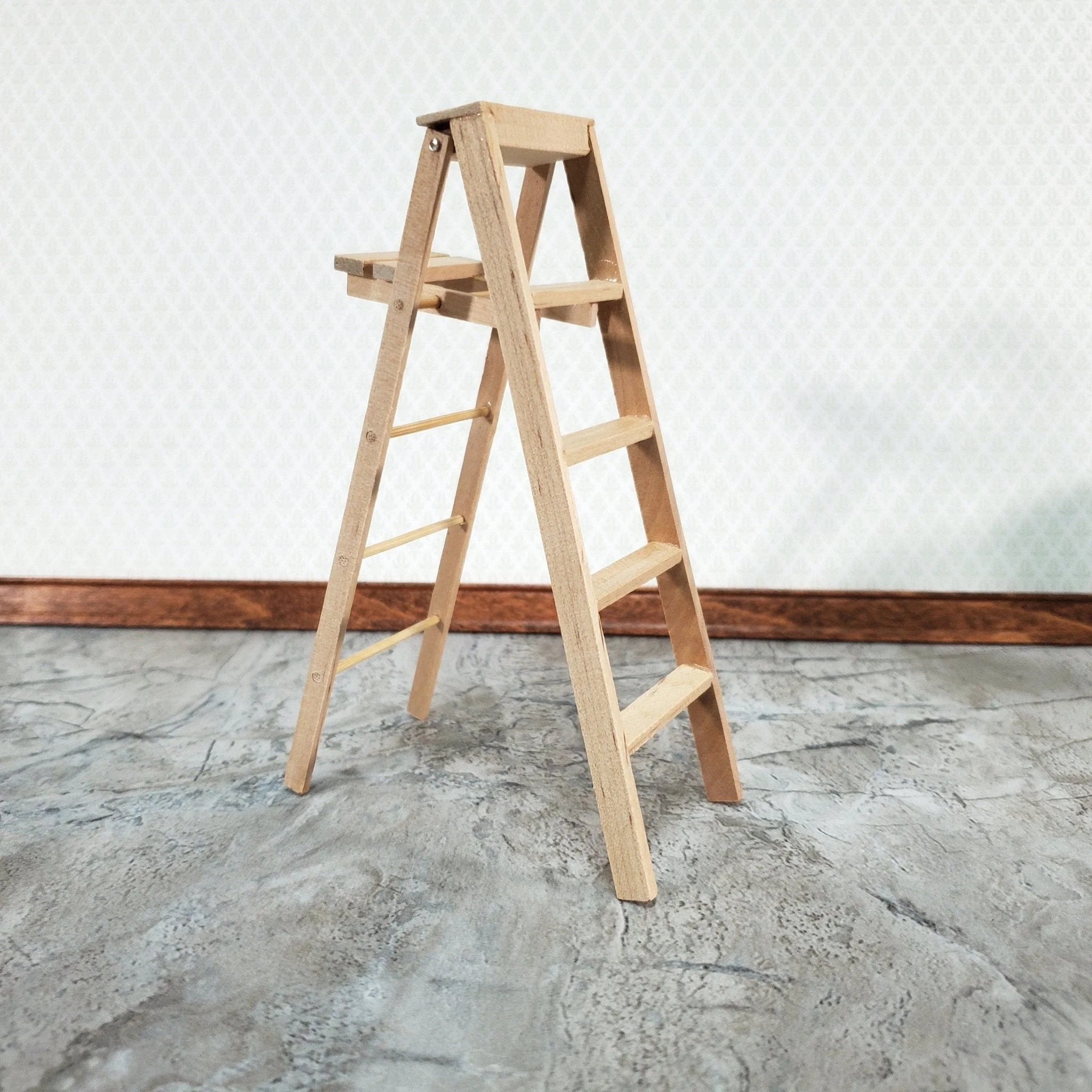 Dollhouse Miniature Step Ladder Tall Wood Folds DIY 1:12 Scale Unpainted Wood