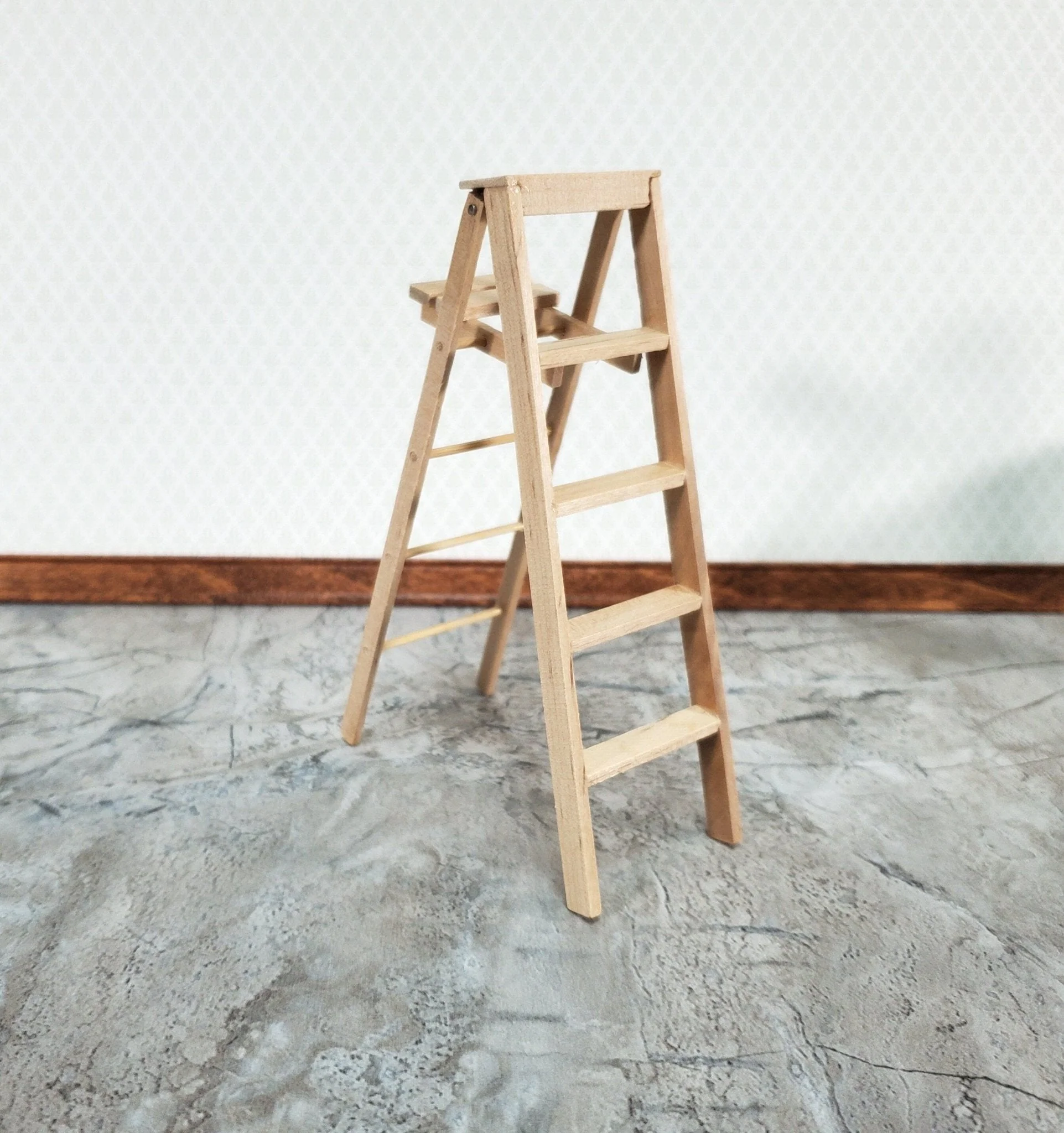 Dollhouse Miniature Step Ladder Tall Wood Folds DIY 1:12 Scale Unpainted Wood - Image 2