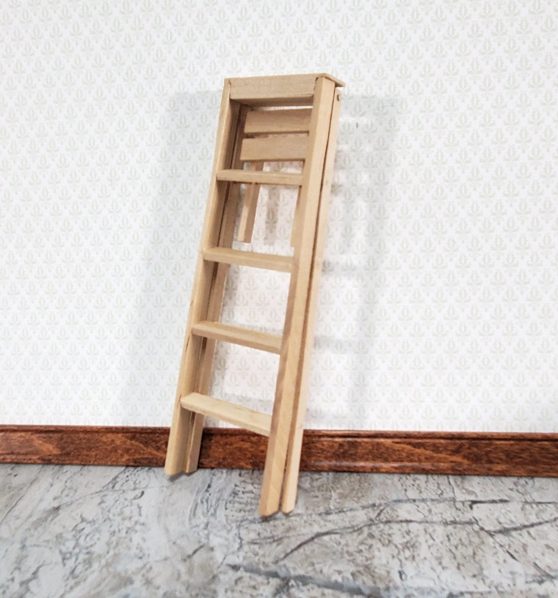 Dollhouse Miniature Step Ladder Tall Wood Folds DIY 1:12 Scale Unpainted Wood - Image 4