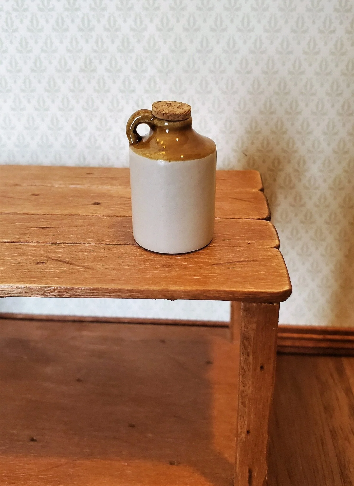 Dollhouse Miniature Stoneware Jug with Cork Demijohn Crock 1:12 Scale Handmade