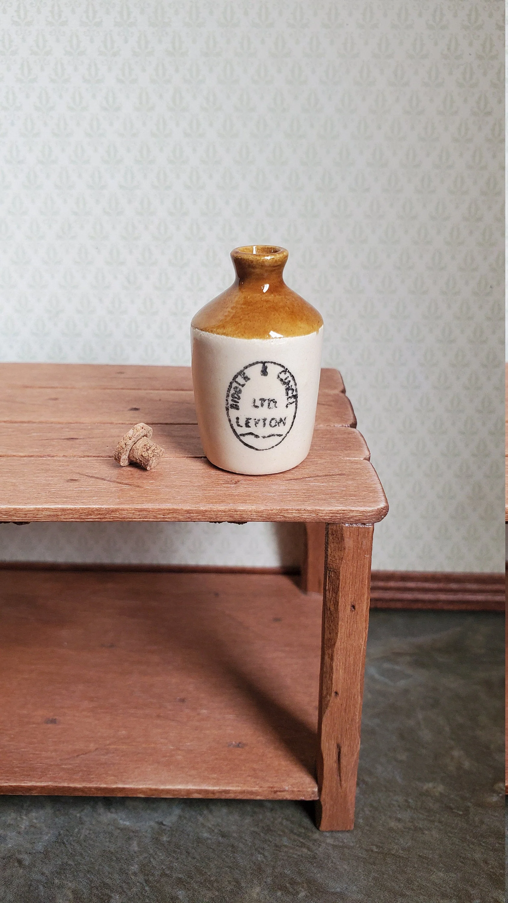 Dollhouse Miniature Stoneware Jug with Cork Demijohn Crock Large 1:12 Scale Handmade 1 3/8" - Image 2