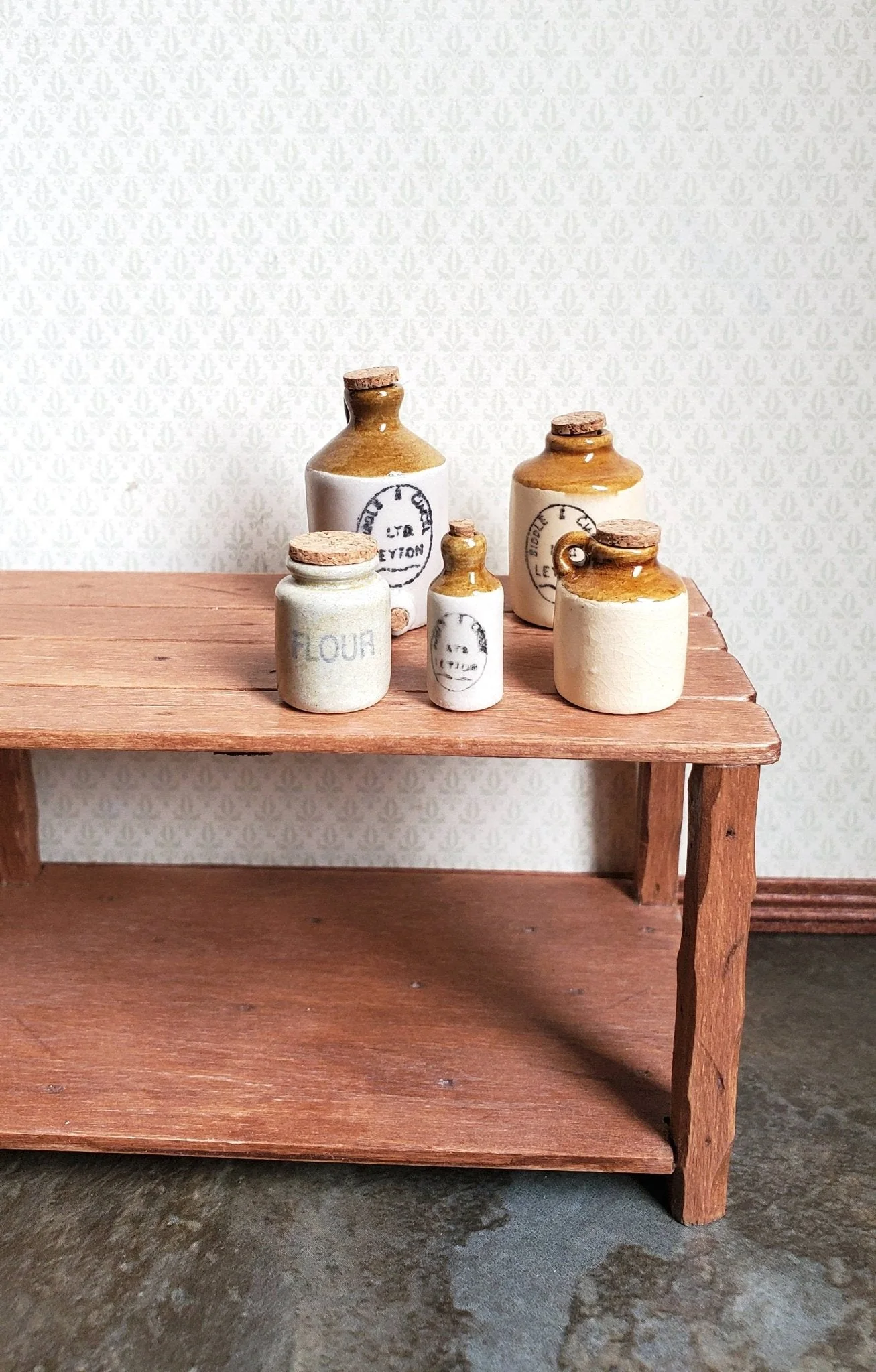Dollhouse Miniature Stoneware Jug with Cork Small Demijohn 1:12 Scale Handmade - Image 2